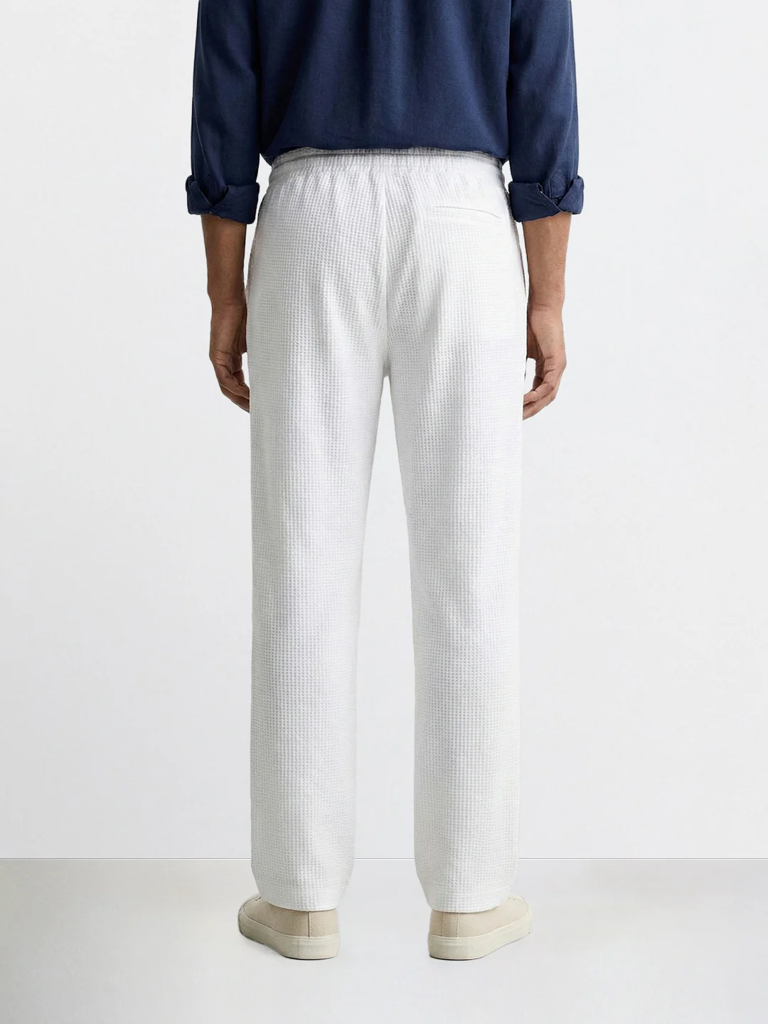Men's White Relaxed Fit Textured Utility Trousers - Image 2