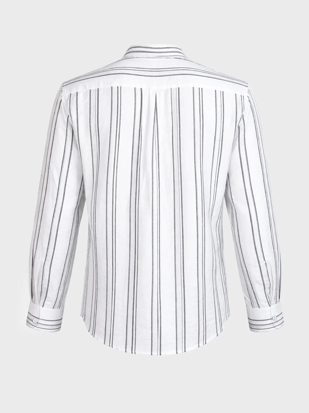 Men's White Relaxed Fit Vertical Stripes Resort Wear Shirt - Image 6