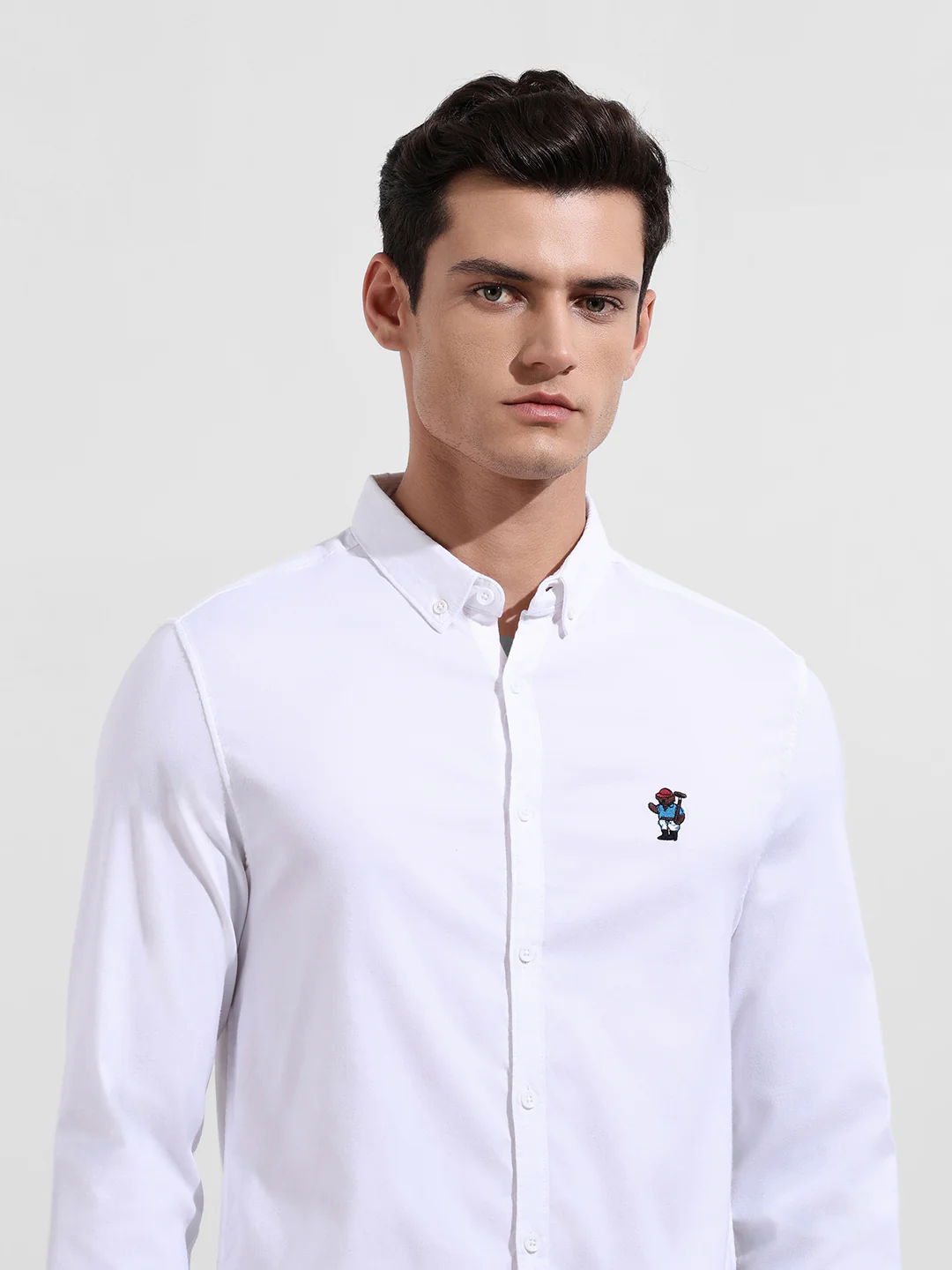 Men's White Slim Fit Embroided Casual  Shirt - Image 4