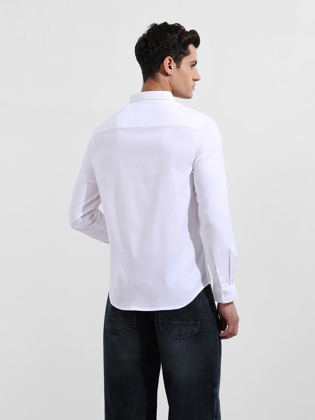 Men's White Slim Fit Embroided Casual  Shirt - Image 5