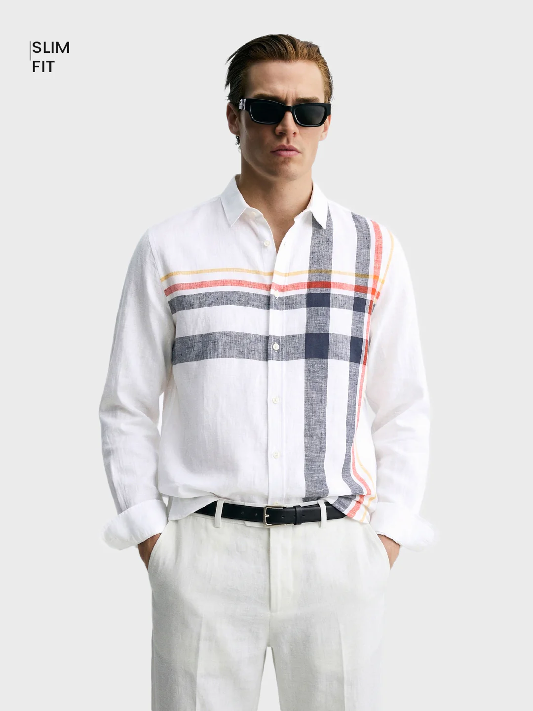 Men's White Slim Fit Checked Casual Shirt - Image 2