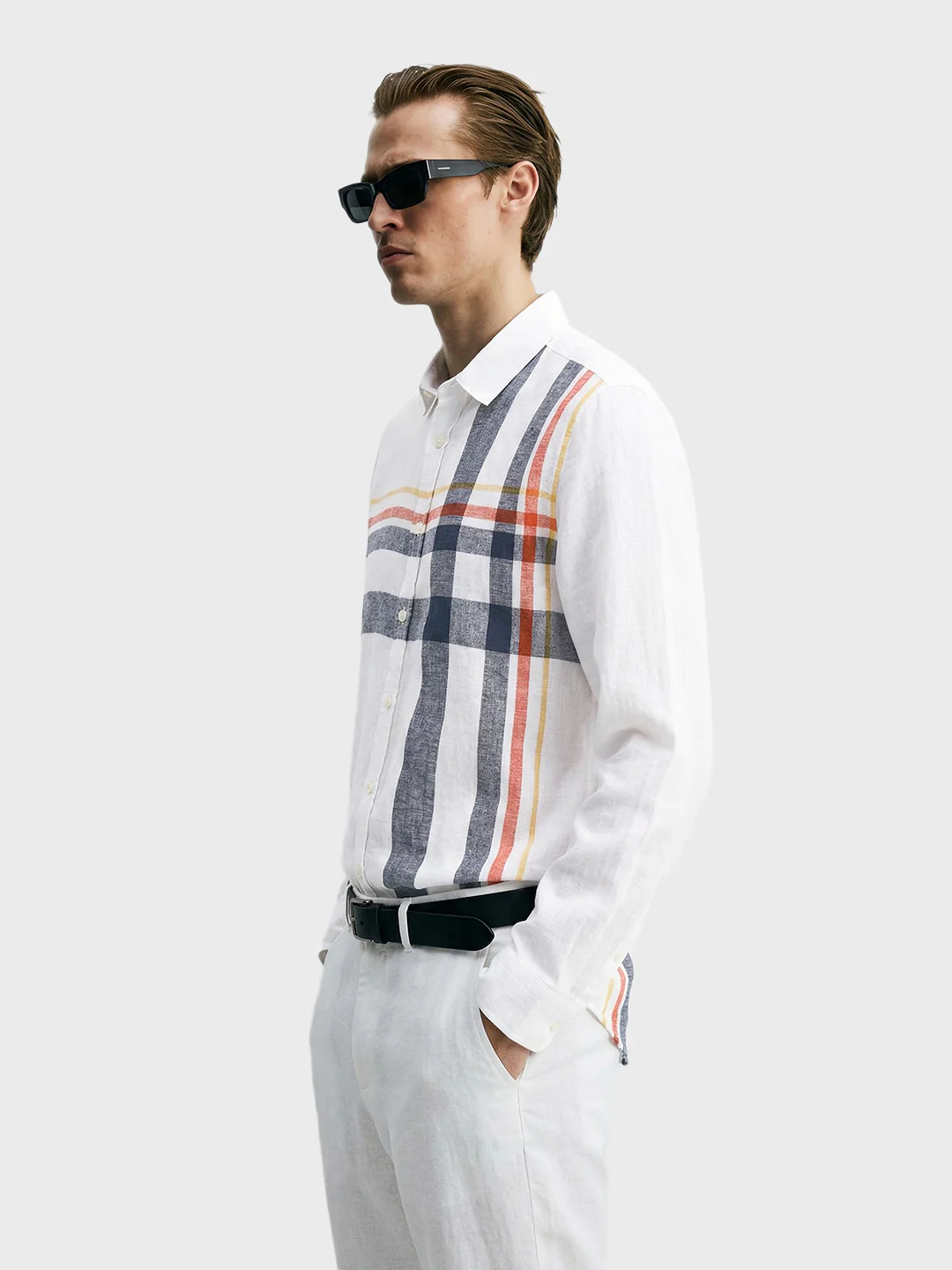 Men's White Slim Fit Checked Casual Shirt - Image 4