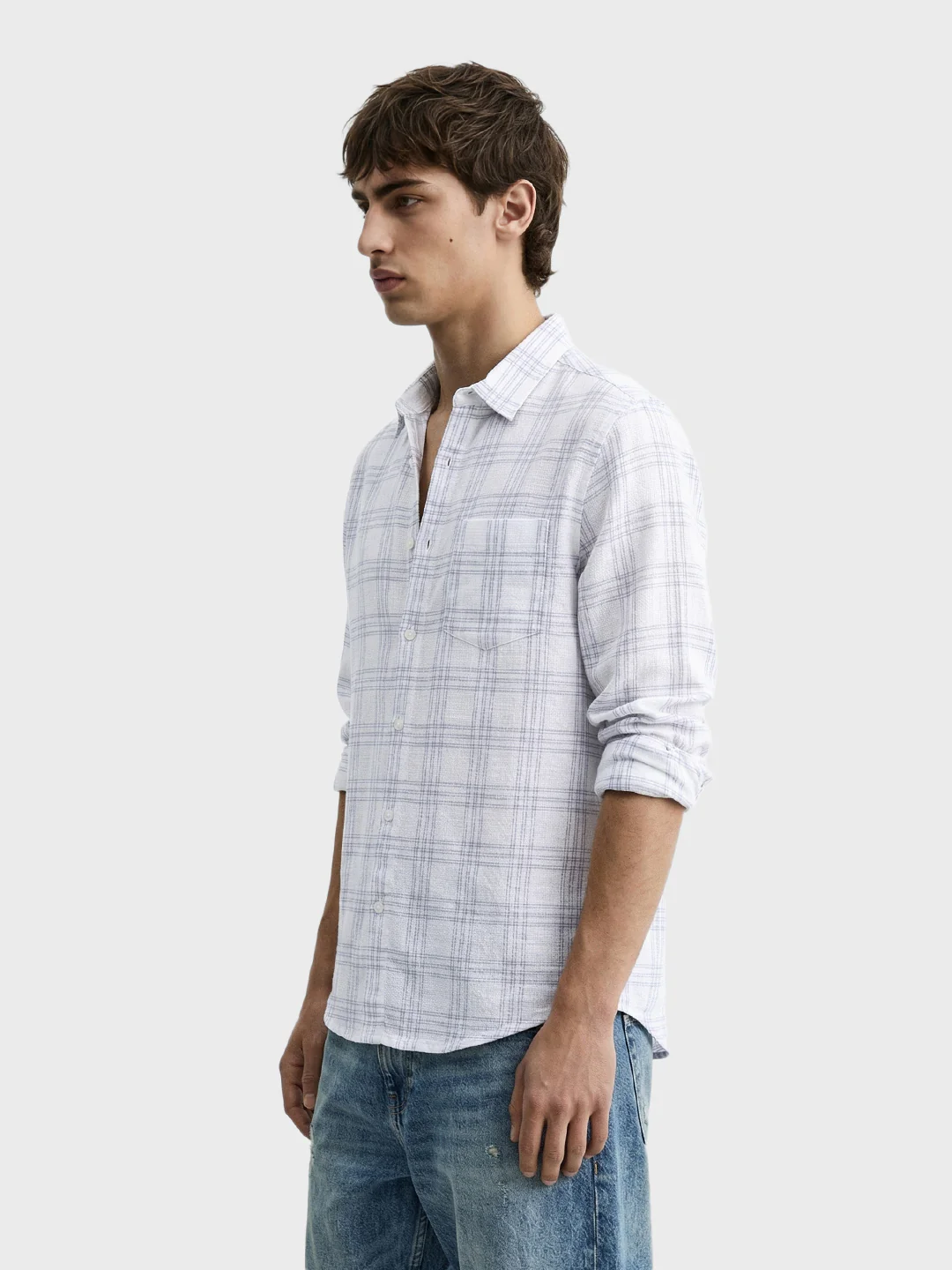 Men's White Slim Fit Checked Casual Shirt - Image 4