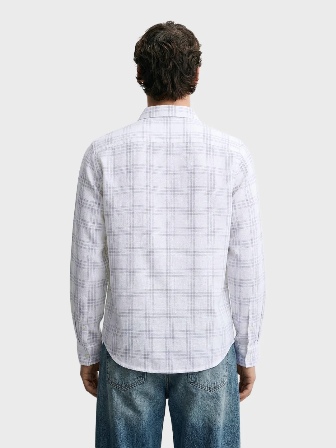 Men's White Slim Fit Checked Casual Shirt - Image 5