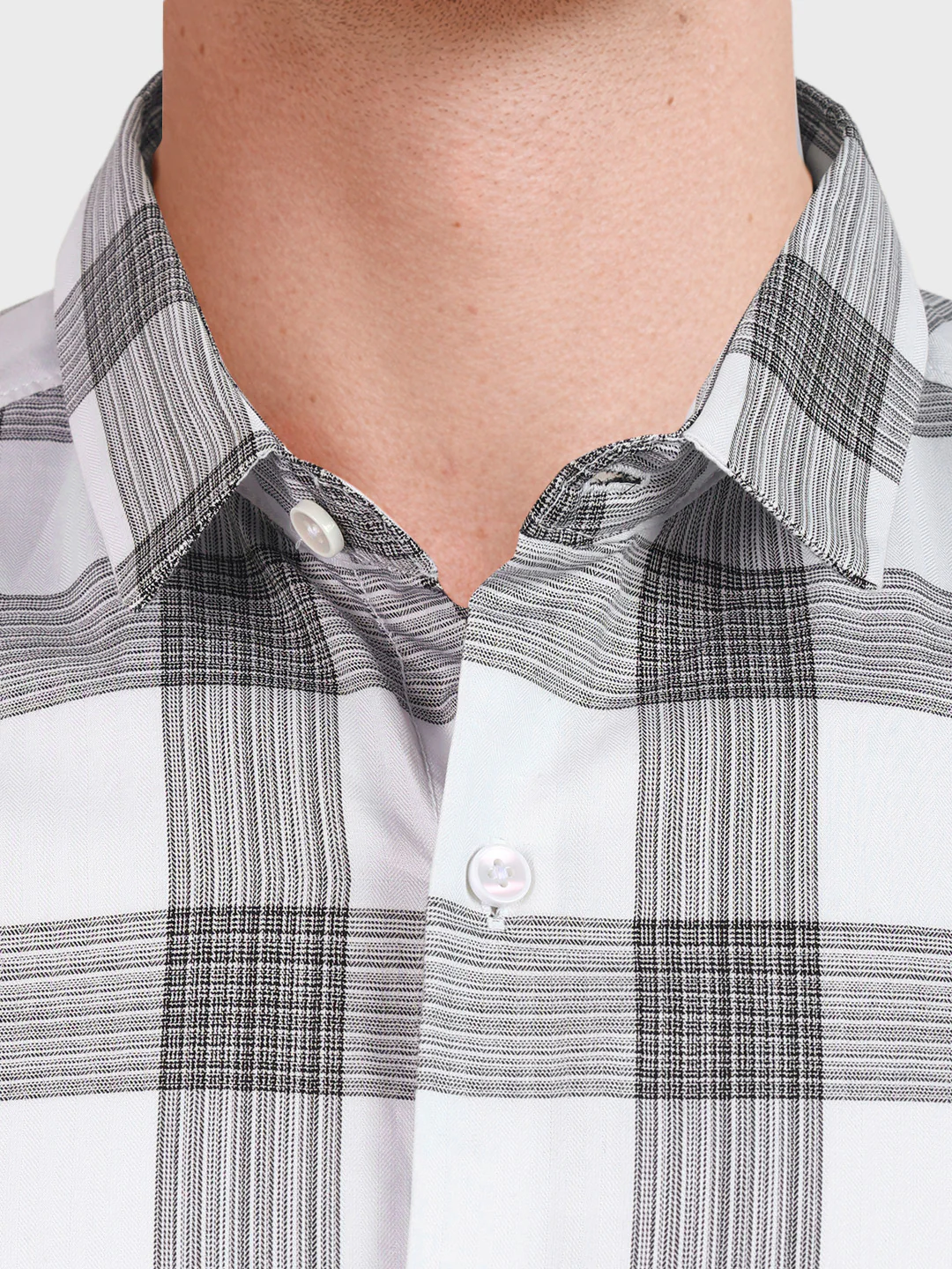 Men's White Slim Fit Checked Casual Shirt - Image 3
