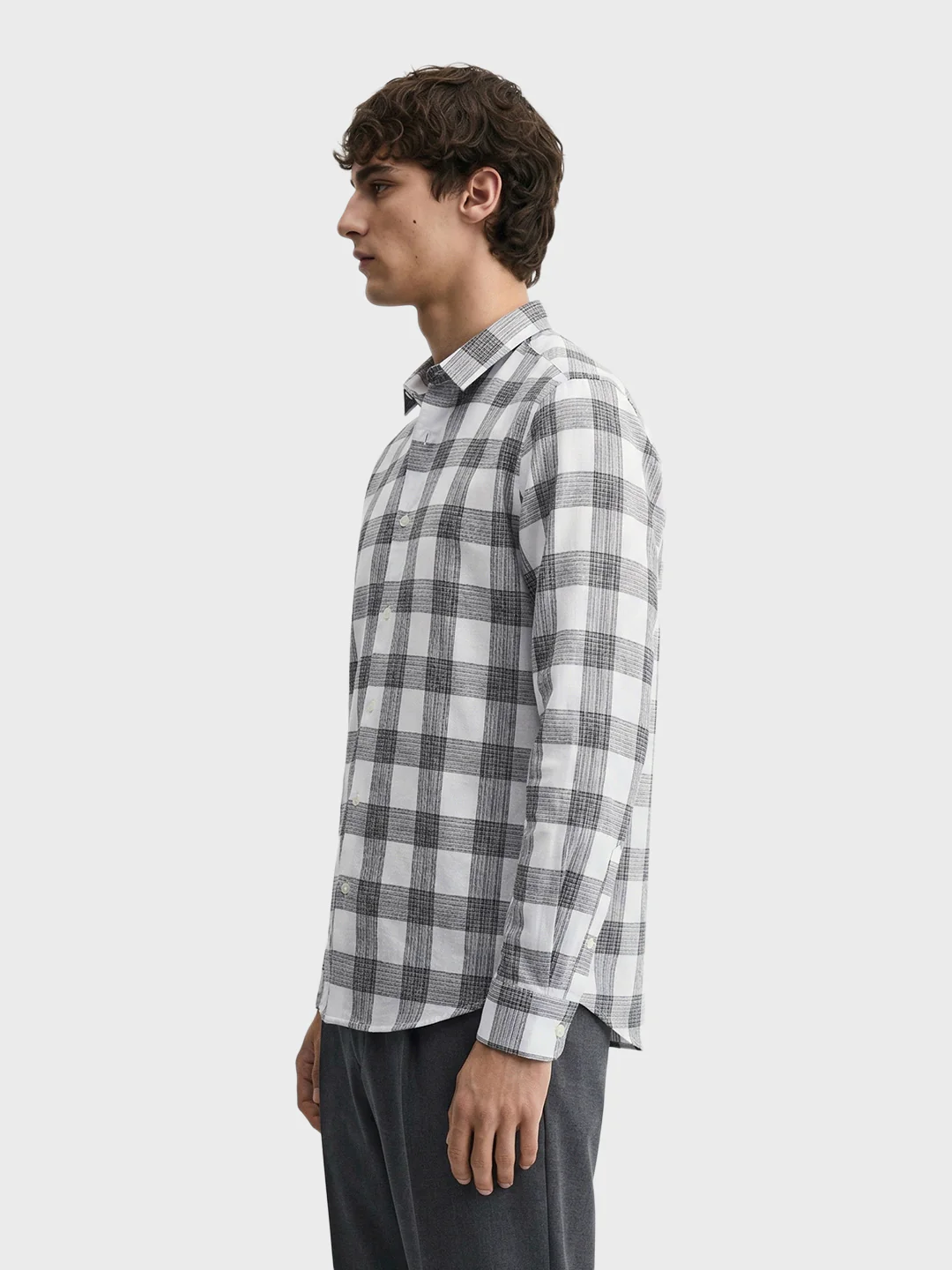 Men's White Slim Fit Checked Casual Shirt - Image 4