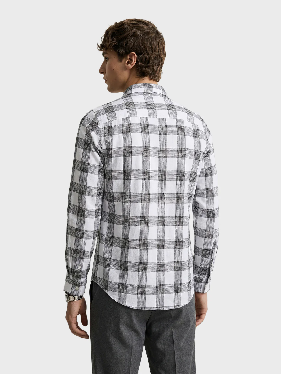 Men's White Slim Fit Checked Casual Shirt - Image 5