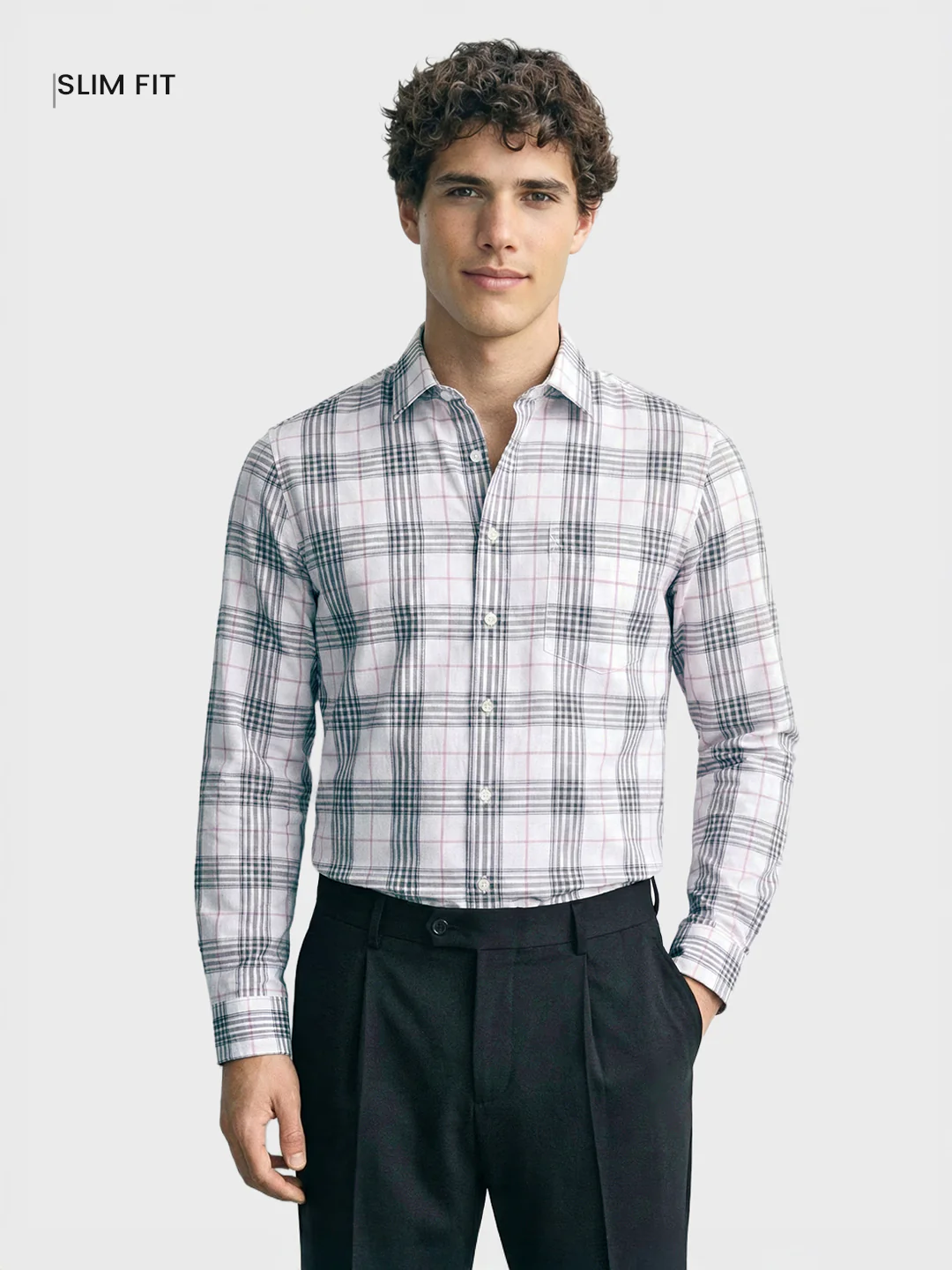 Men's White Slim Fit Checked Casual Shirt - Image 2