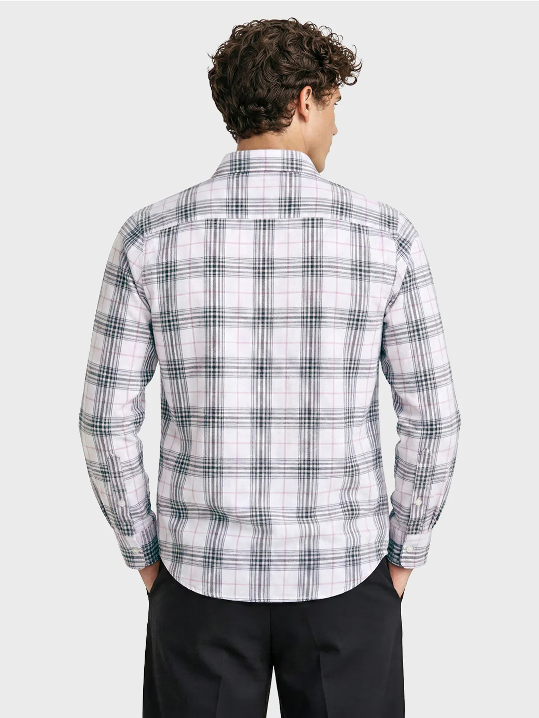 Men's White Slim Fit Checked Casual Shirt - Image 4