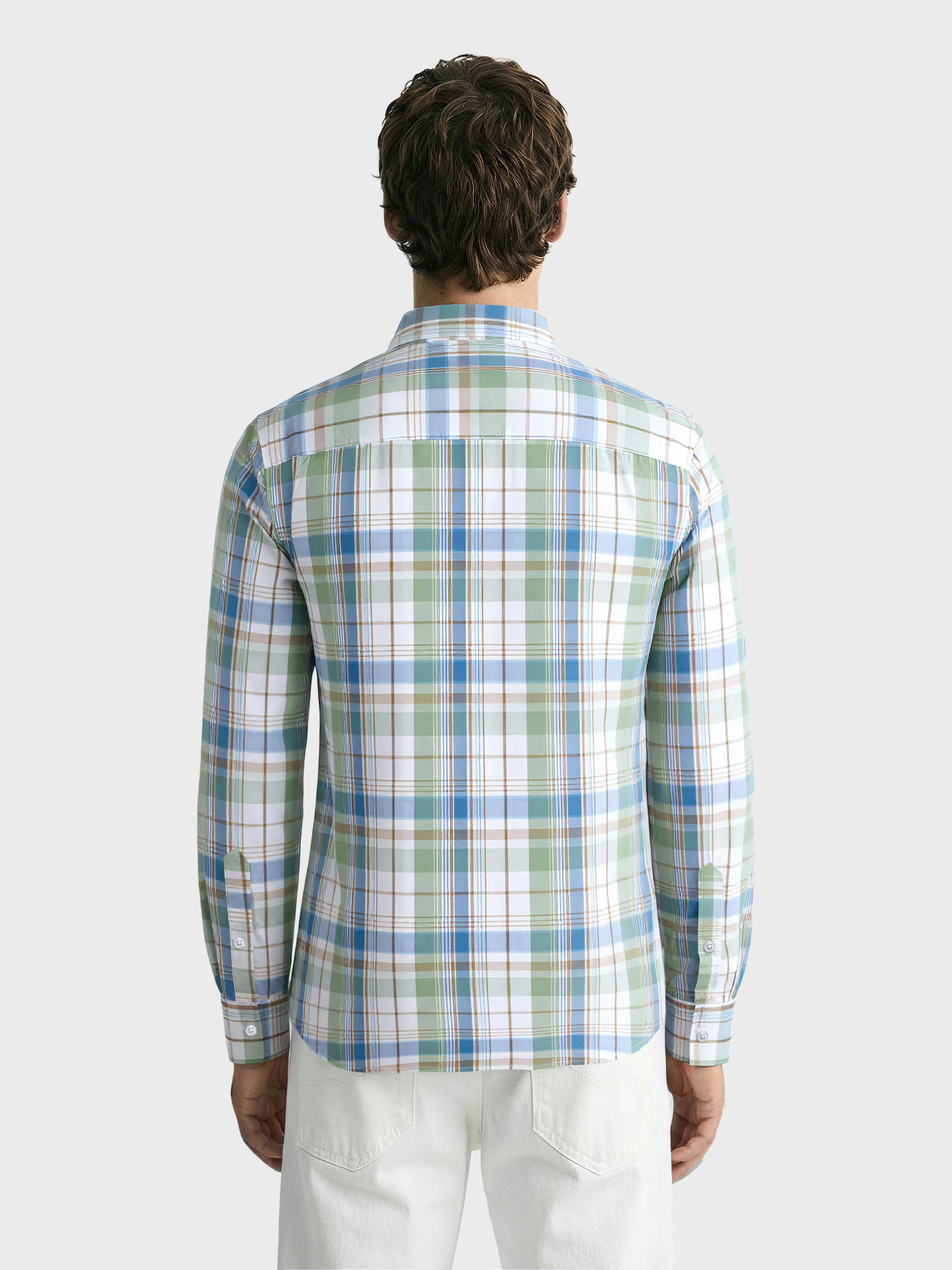 Men's White Slim Fit Checked Casual Shirt - Image 2