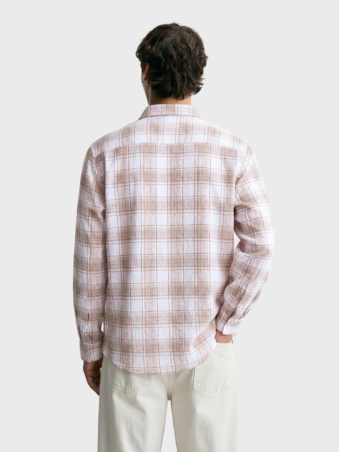 Men's White Slim Fit Checkered Casual Shirt - Image 5