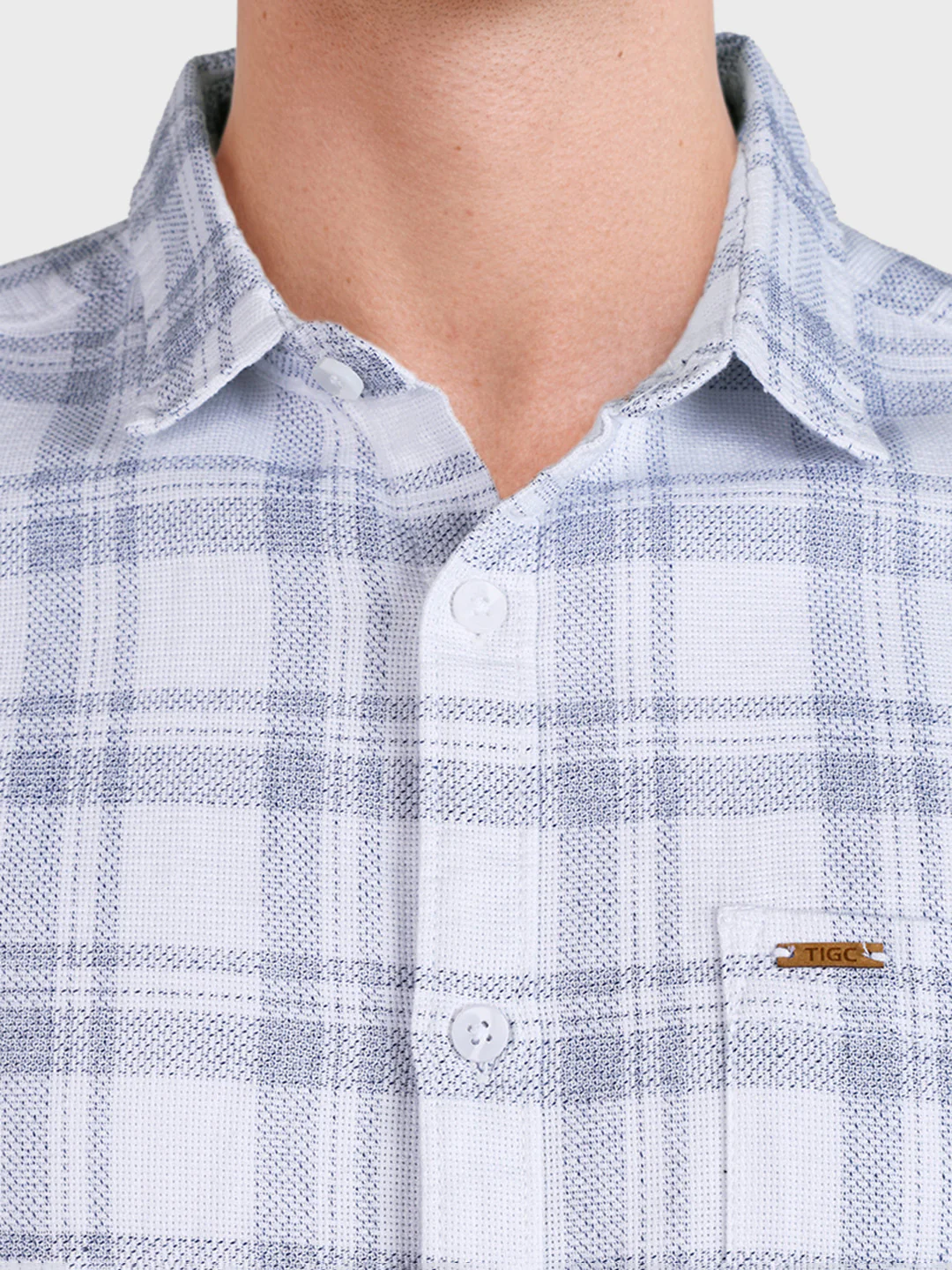 Men's White Slim Fit Checkered Casual Shirt - Image 3