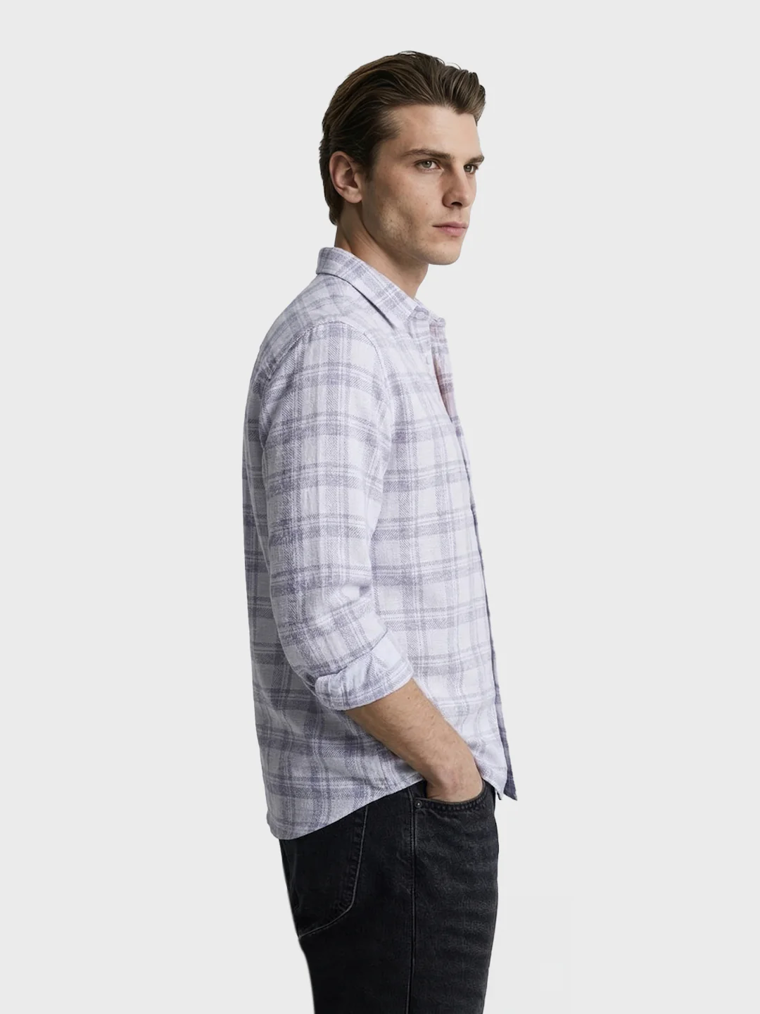 Men's White Slim Fit Checkered Casual Shirt - Image 4