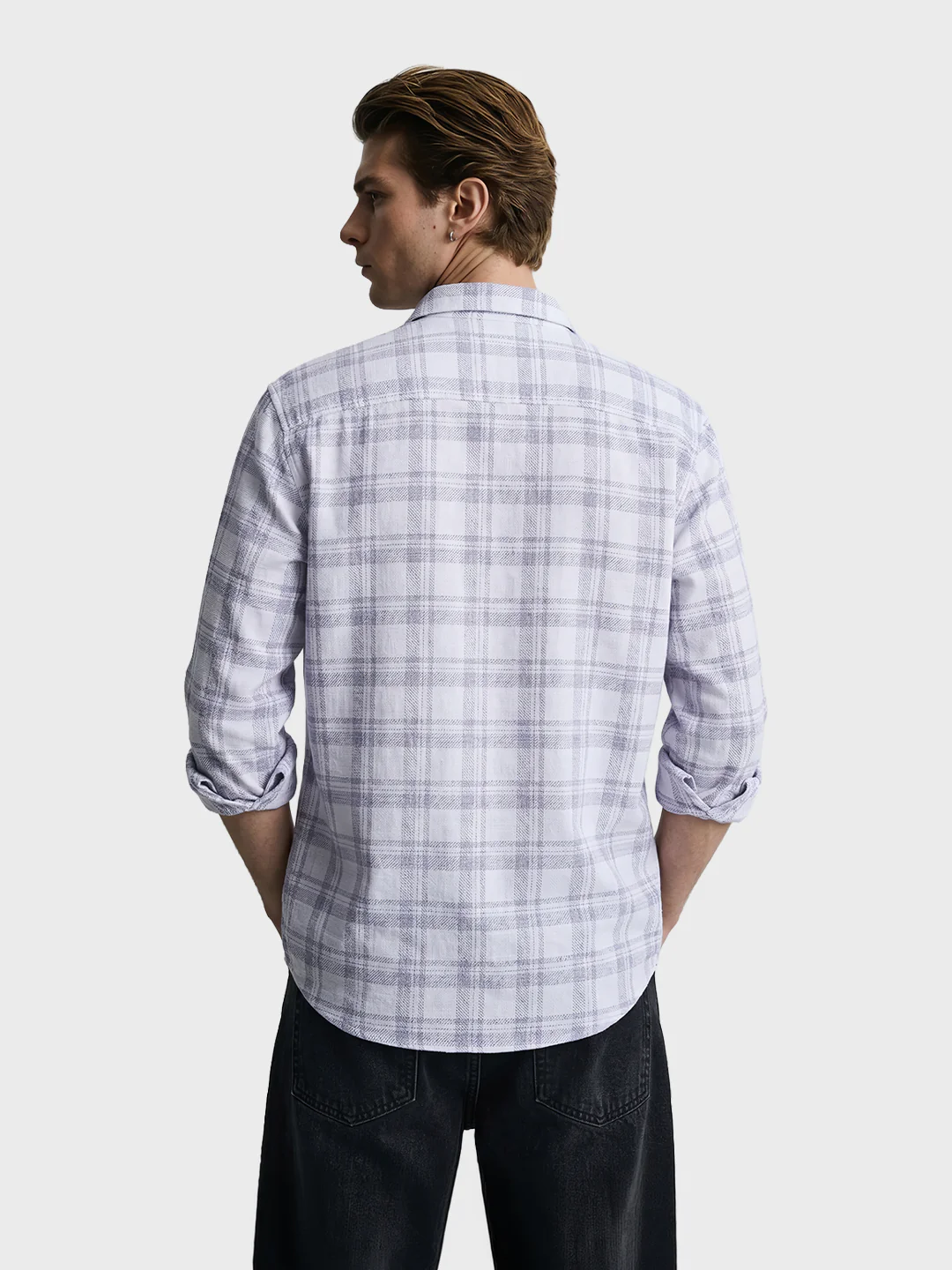 Men's White Slim Fit Checkered Casual Shirt - Image 5