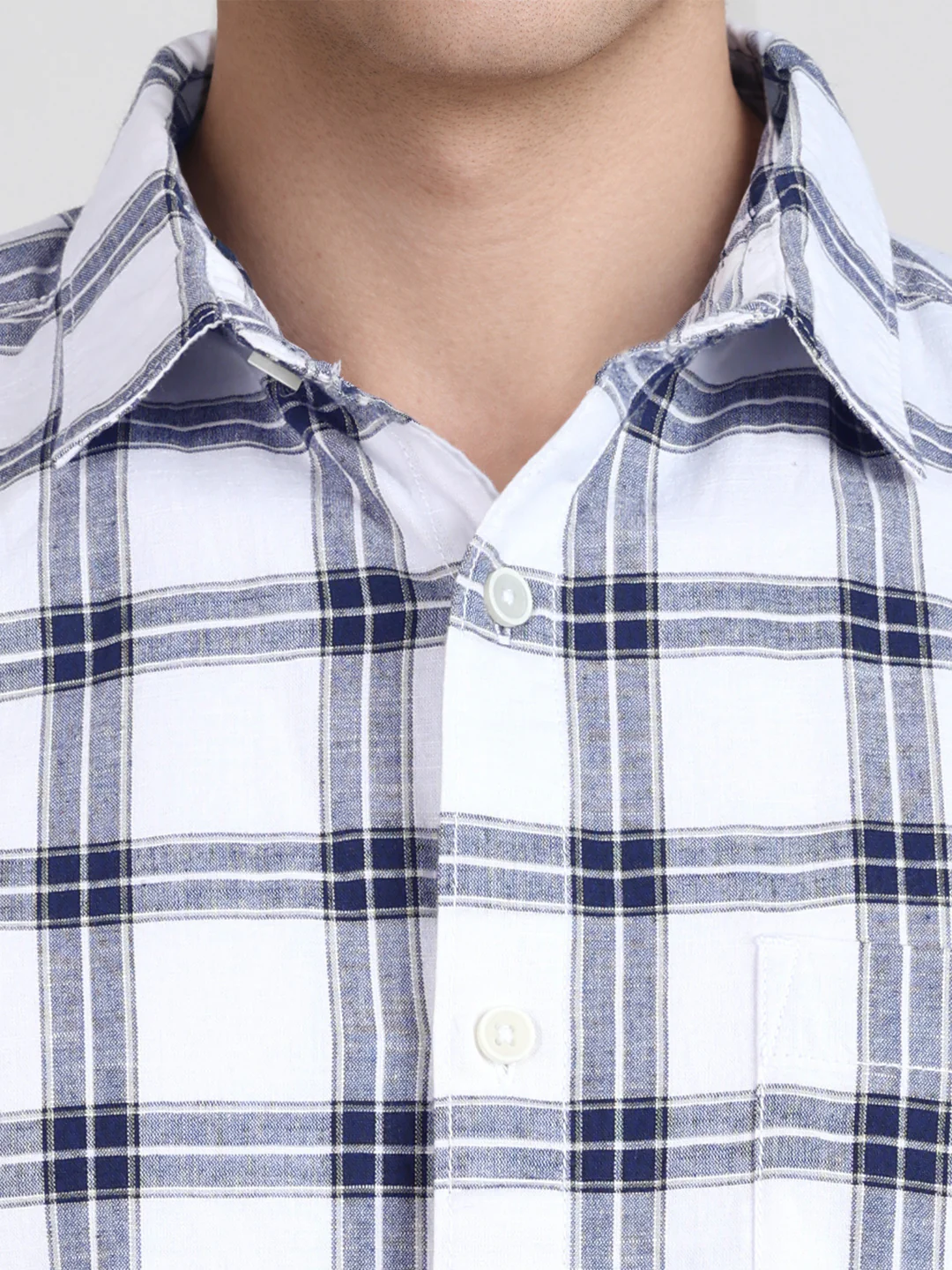Men's White Slim Fit Checkered Casual Shirts - Image 3