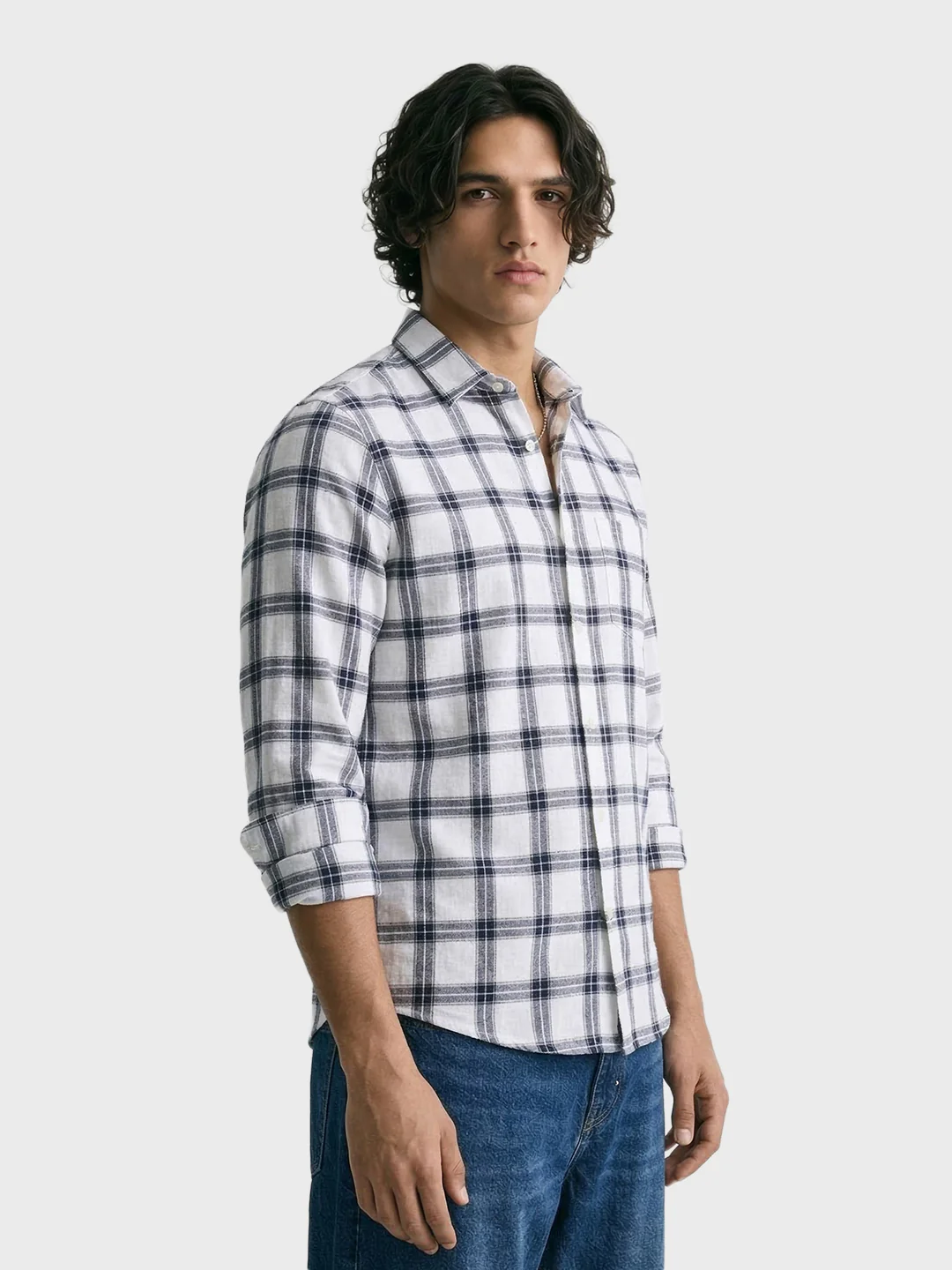 Men's White Slim Fit Checkered Casual Shirts - Image 4