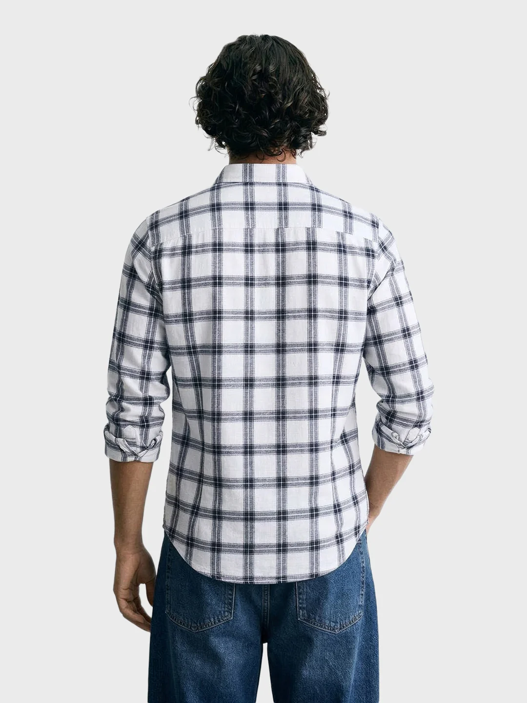 Men's White Slim Fit Checkered Casual Shirts - Image 5