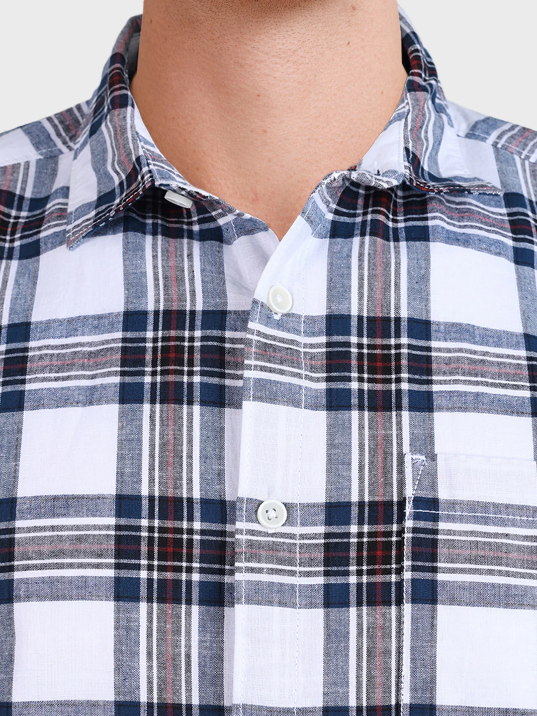 Men's White Slim Fit Checkered Casual Shirts - Image 3