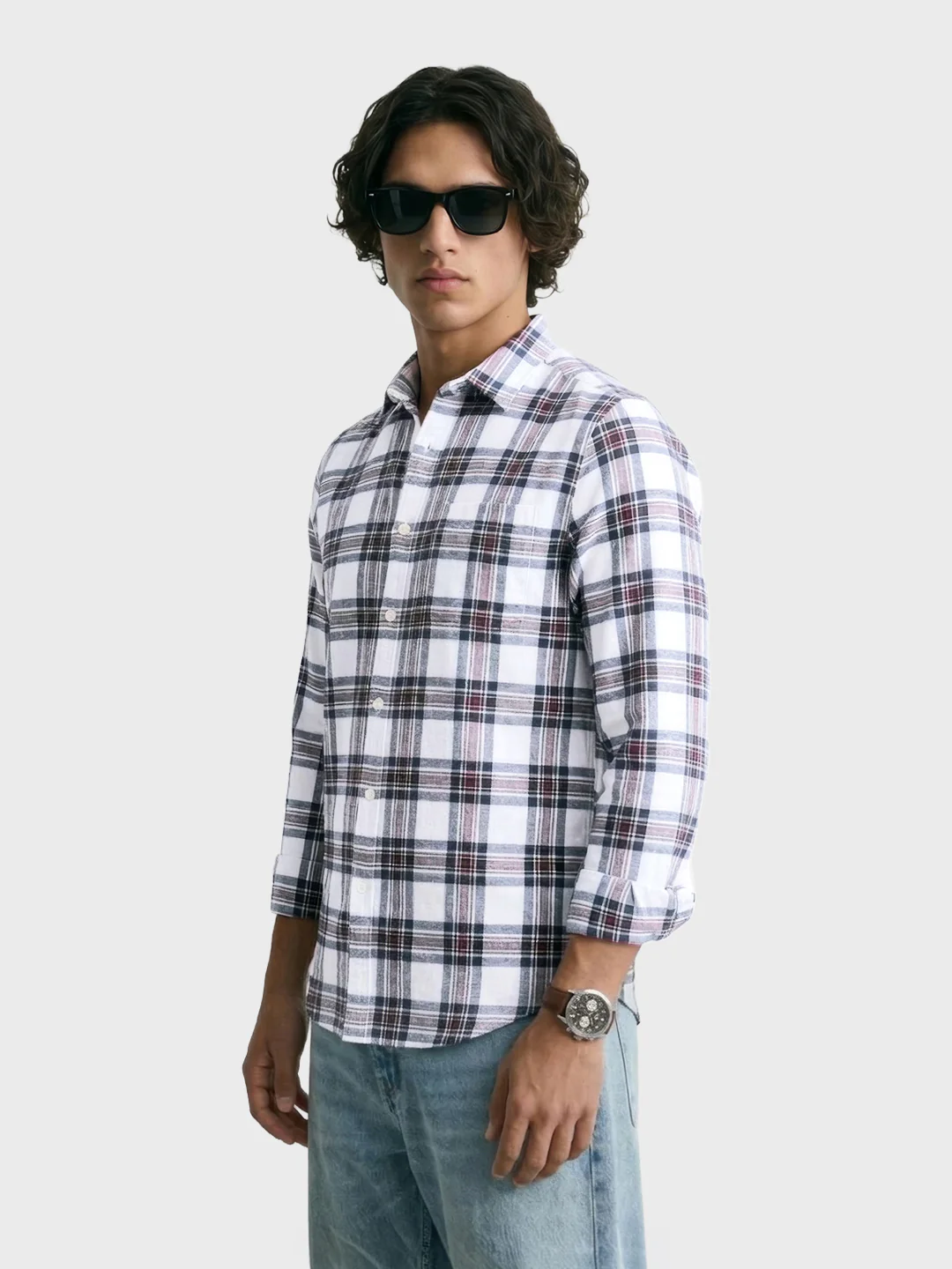 Men's White Slim Fit Checkered Casual Shirts - Image 4