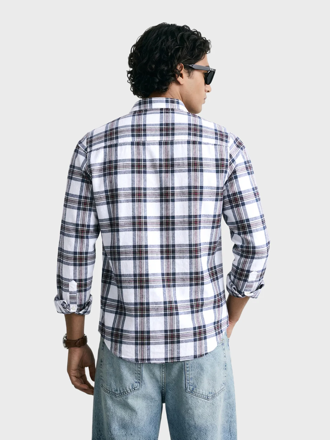 Men's White Slim Fit Checkered Casual Shirts - Image 5