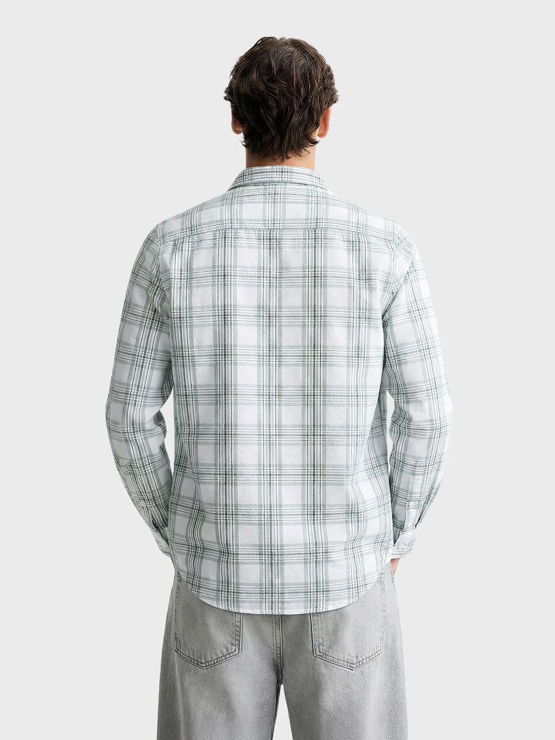 Men's White Slim Fit Checkered Casual Shirts - Image 2