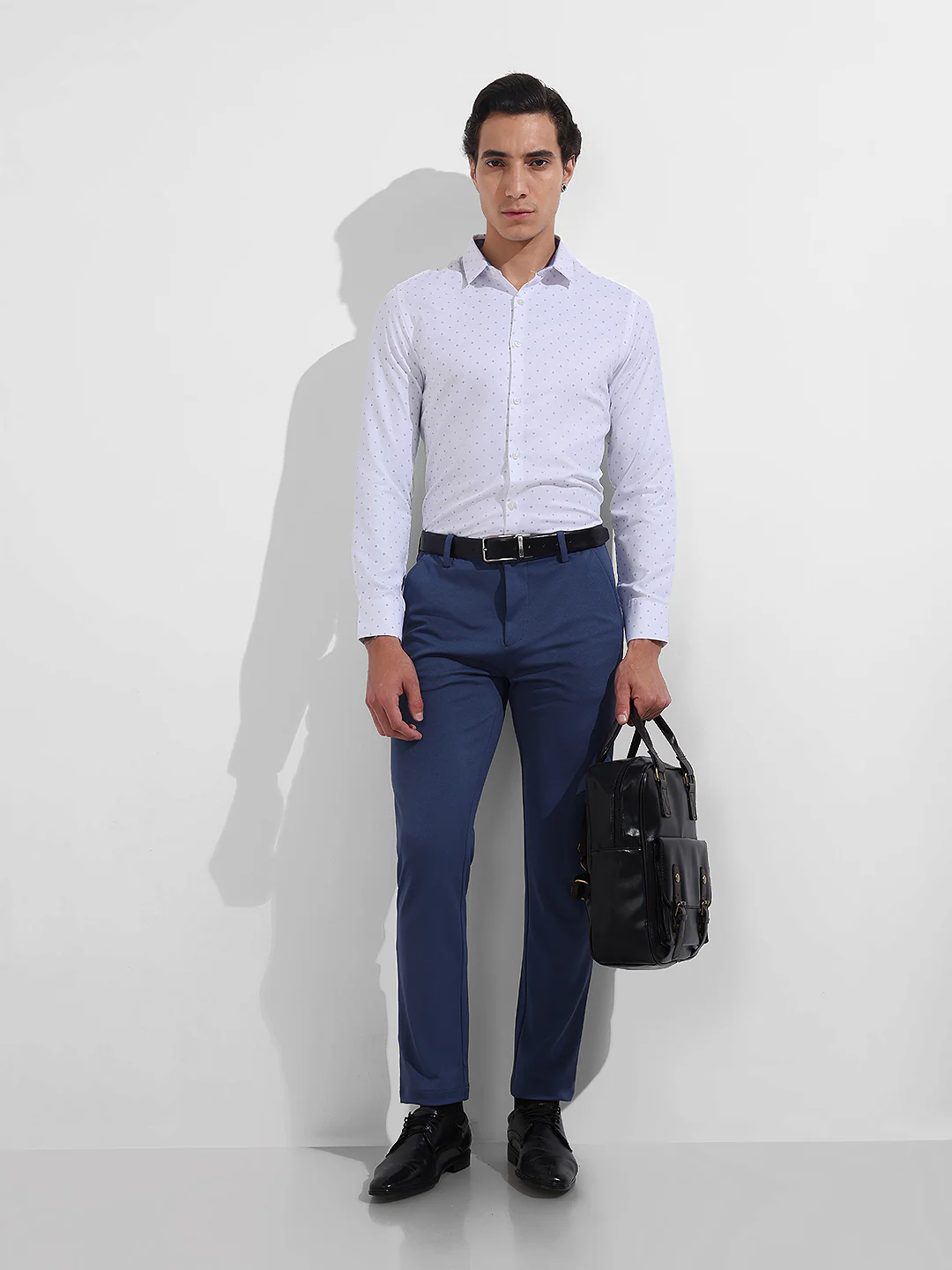 Men's White Slim Fit Ditsy Formal Shirt - Image 2