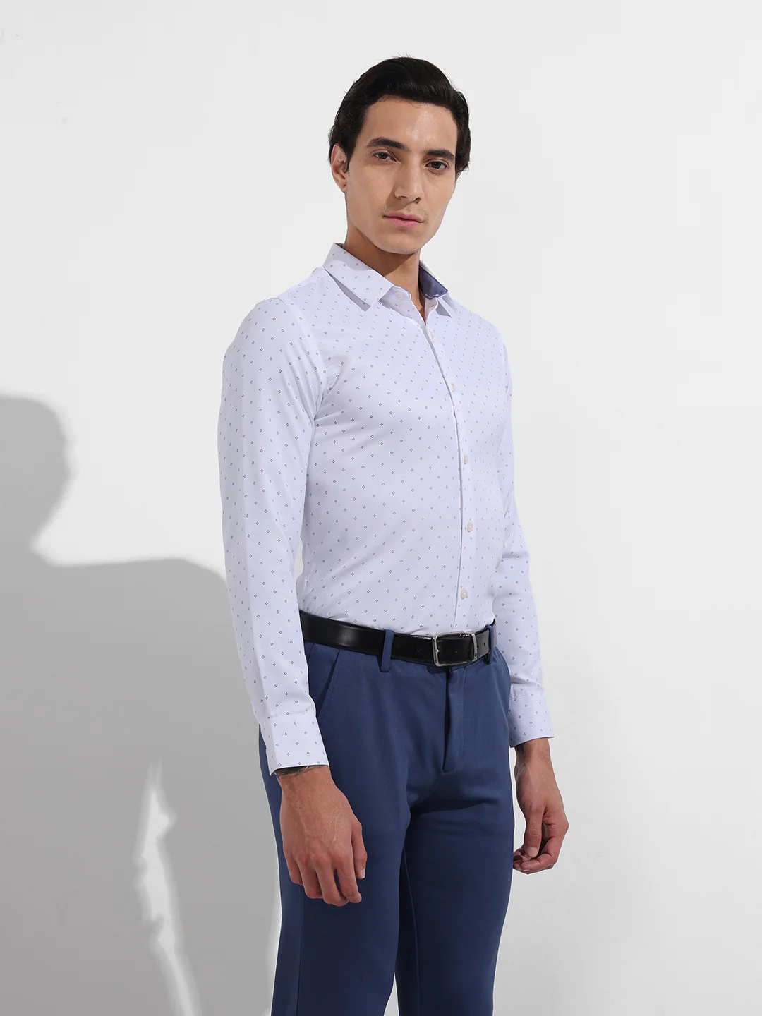Men's White Slim Fit Ditsy Formal Shirt - Image 3
