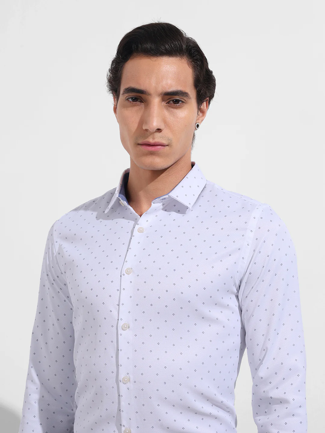 Men's White Slim Fit Ditsy Formal Shirt - Image 4
