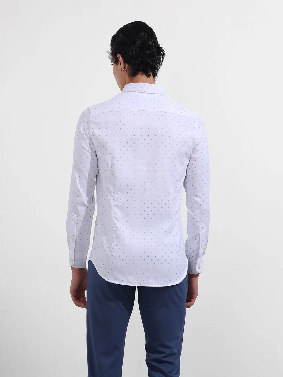 Men's White Slim Fit Ditsy Formal Shirt - Image 5