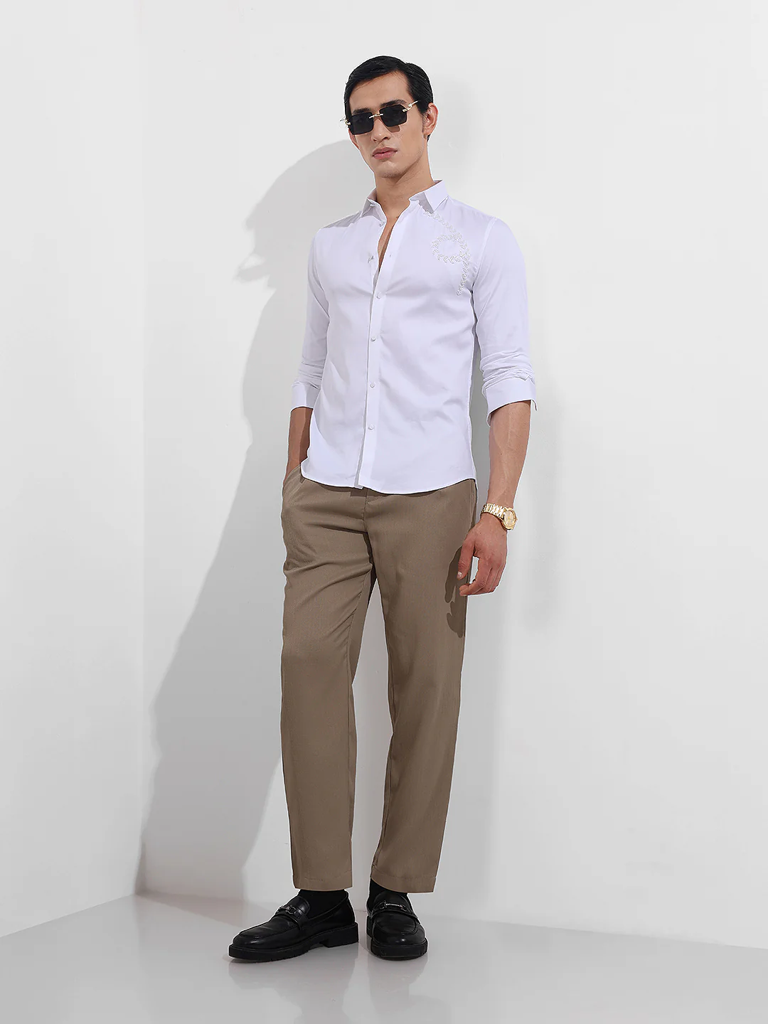 Men's White Slim Fit Embellishment Party Wear Shirt - Image 2
