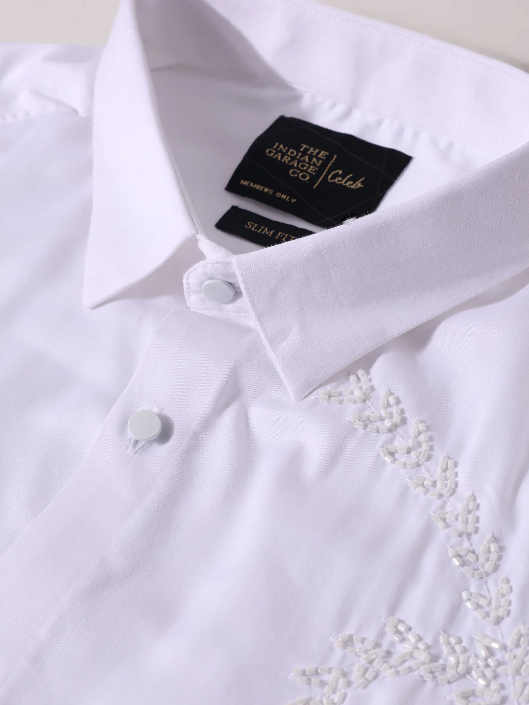 Men's White Slim Fit Embellishment Party Wear Shirt - Image 3