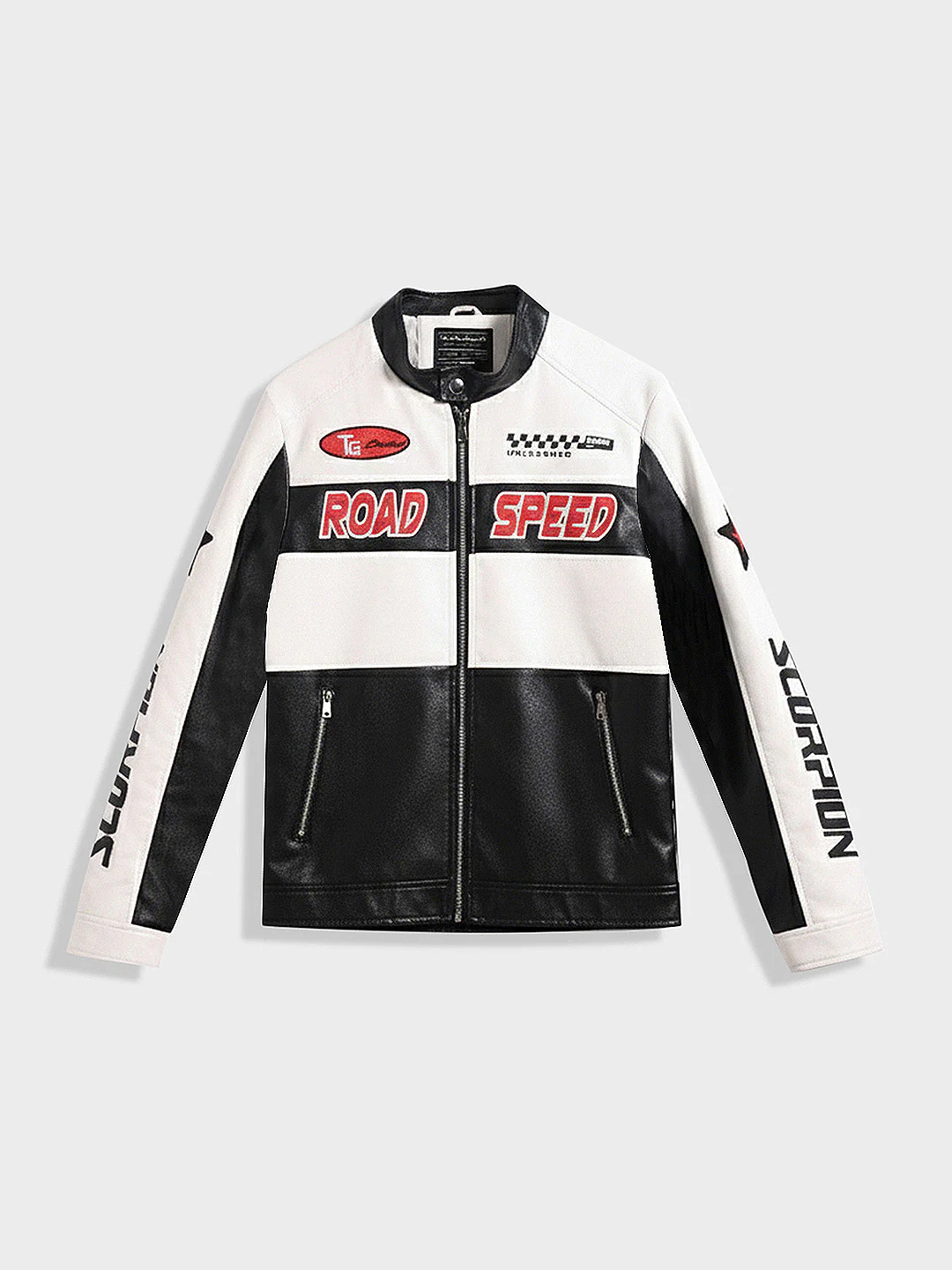 Men's White Slim Fit Embroided Casual Biker Jacket - Image 3