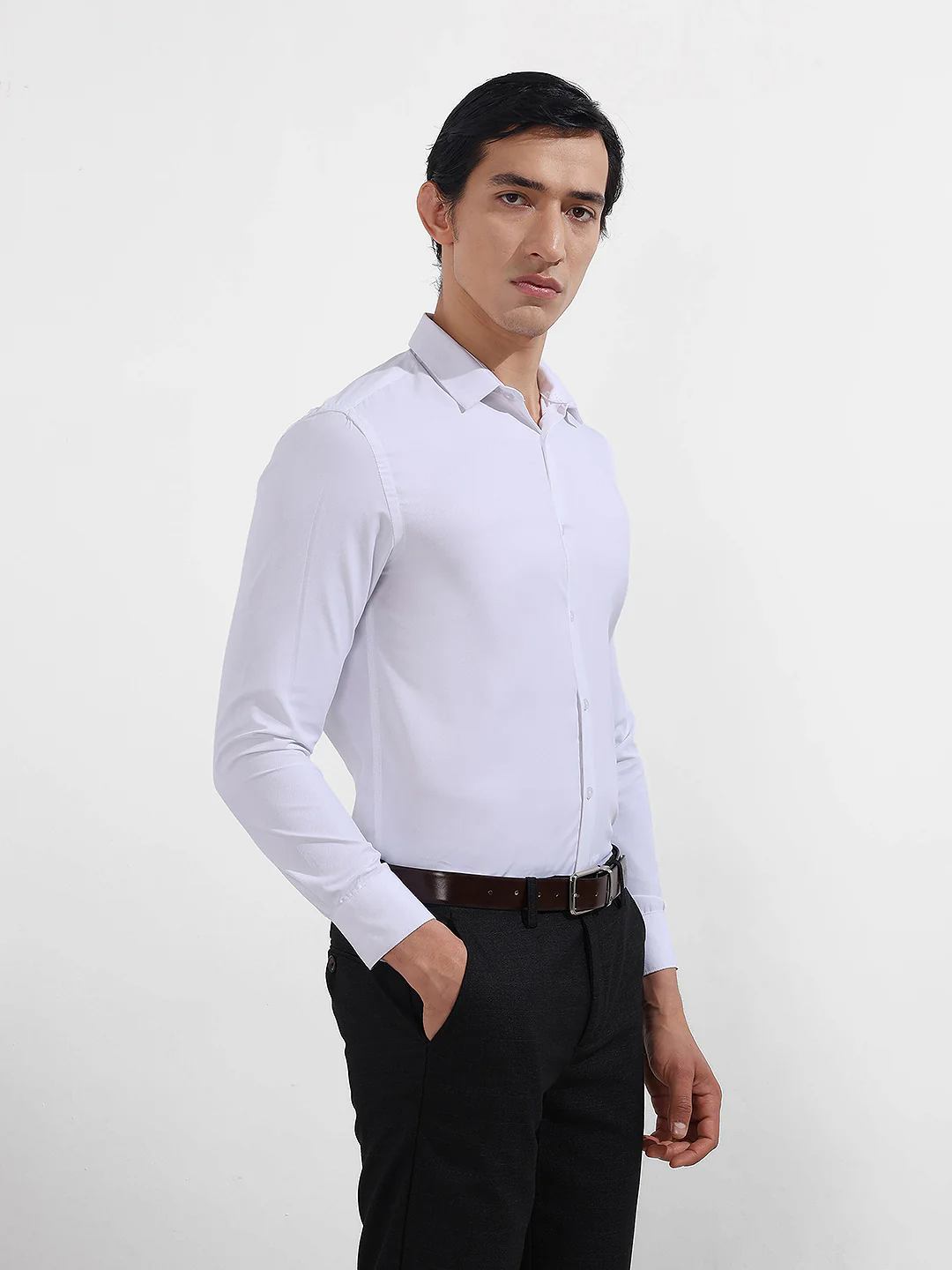 Men's White Slim Fit Geometric Print Formal Shirt - Image 4