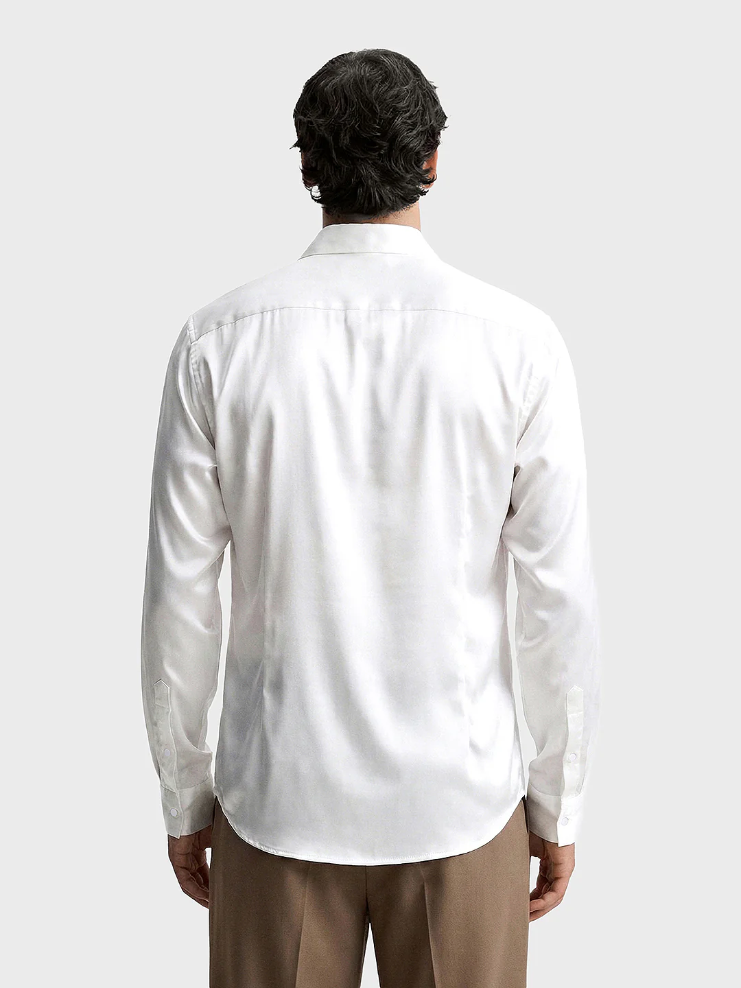 Men's White Slim Fit Party Wear Solid Shirt - Image 2