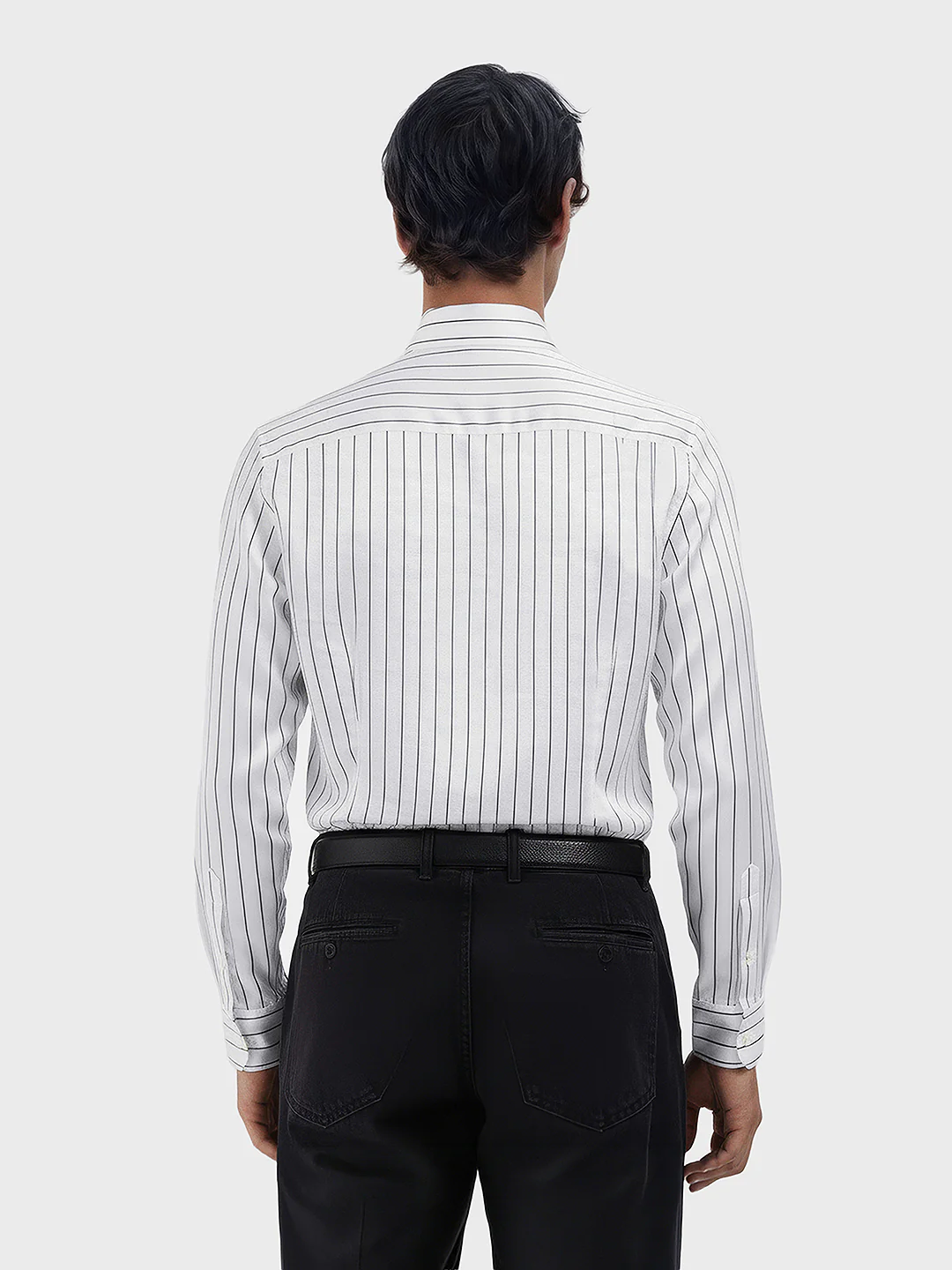Men's White Slim Fit Party Wear Striped Shirt - Image 2