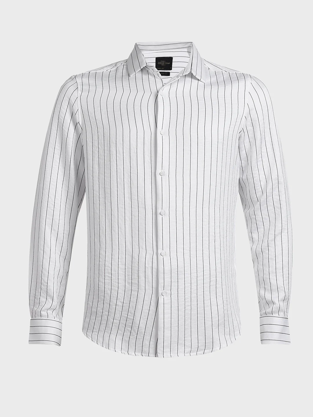 Men's White Slim Fit Party Wear Striped Shirt - Image 3