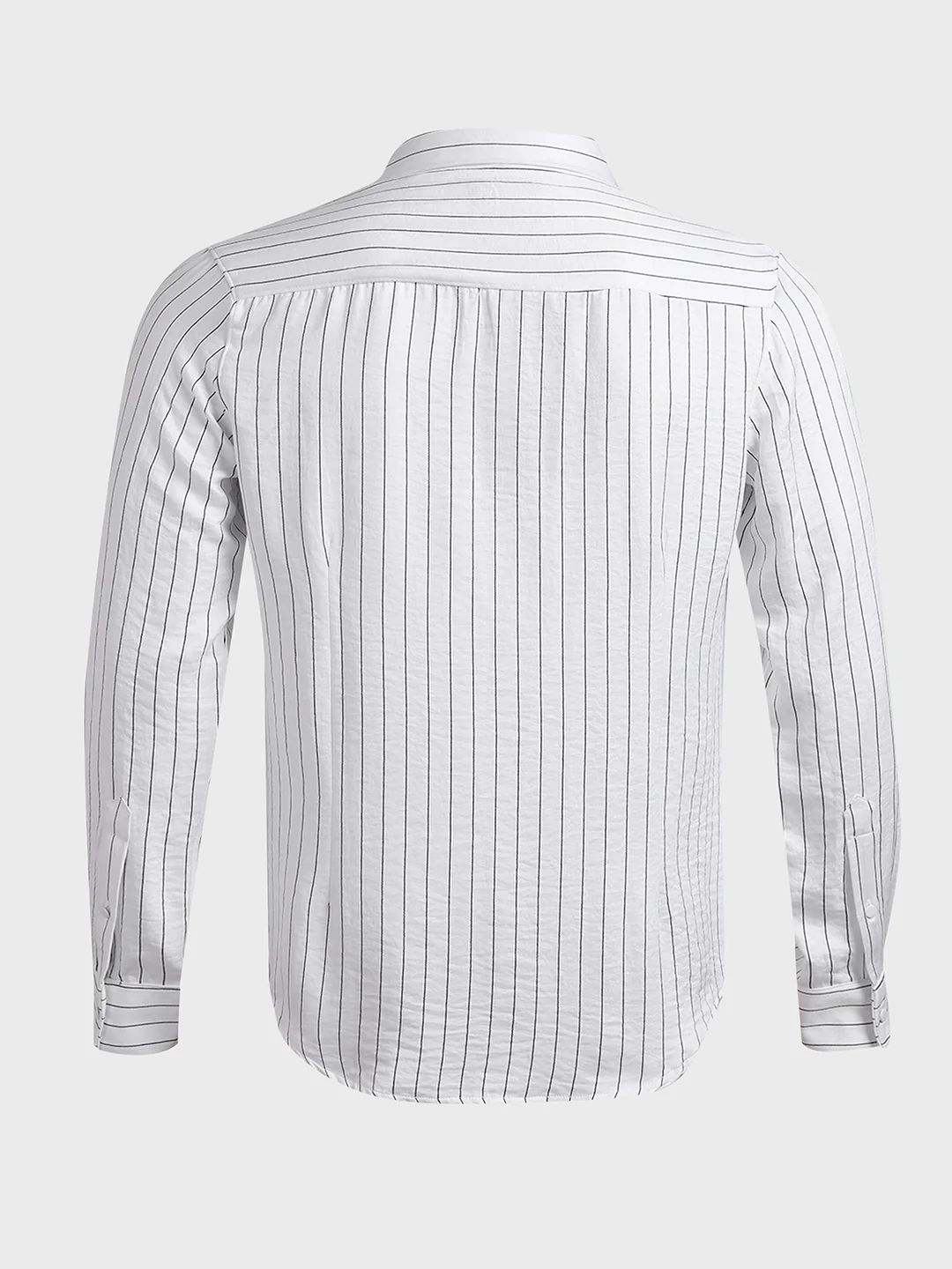 Men's White Slim Fit Party Wear Striped Shirt - Image 4