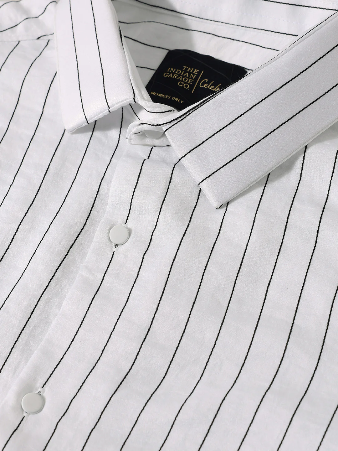 Men's White Slim Fit Party Wear Striped Shirt - Image 5