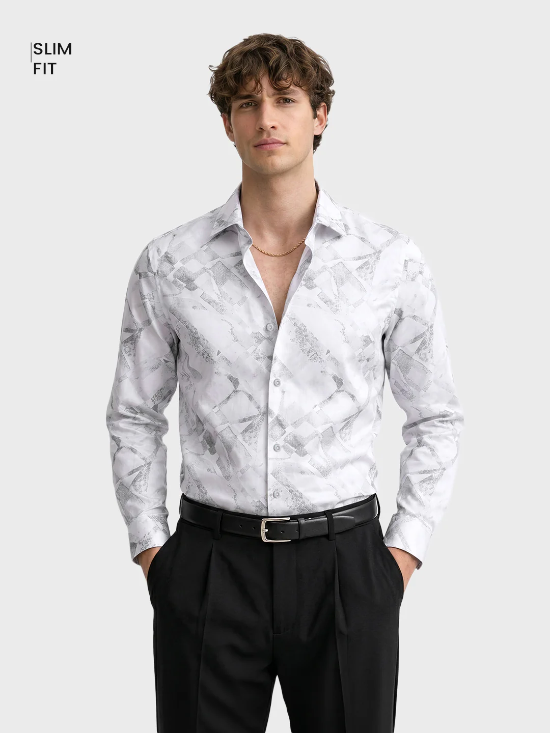 Men's White Slim Fit Printed Casual Shirt - Image 2