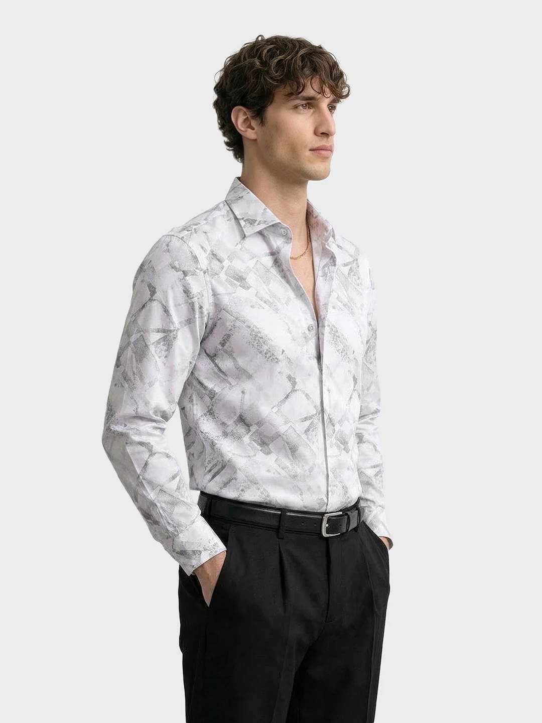 Men's White Slim Fit Printed Casual Shirt - Image 4