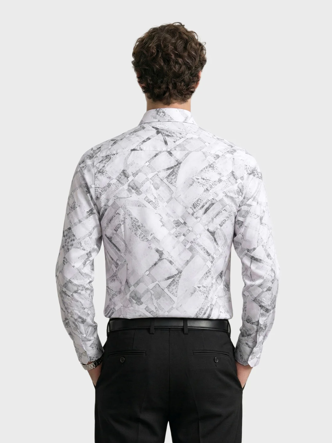 Men's White Slim Fit Printed Casual Shirt - Image 5