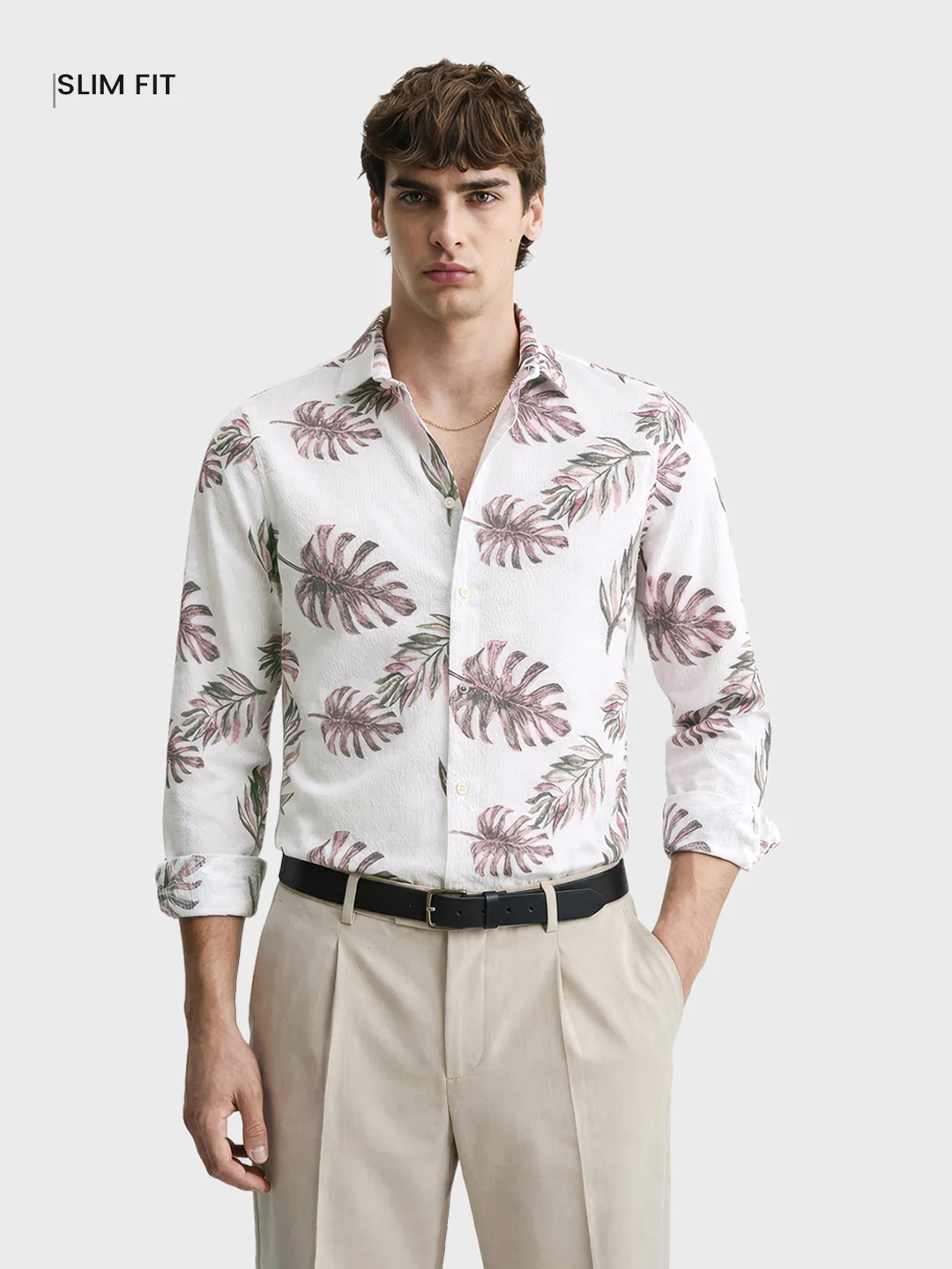 Men's White Slim Fit Printed Casual Shirt - Image 2