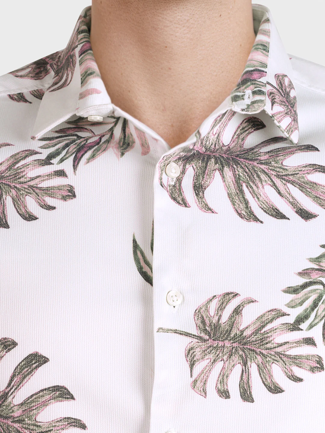 Men's White Slim Fit Printed Casual Shirt - Image 3