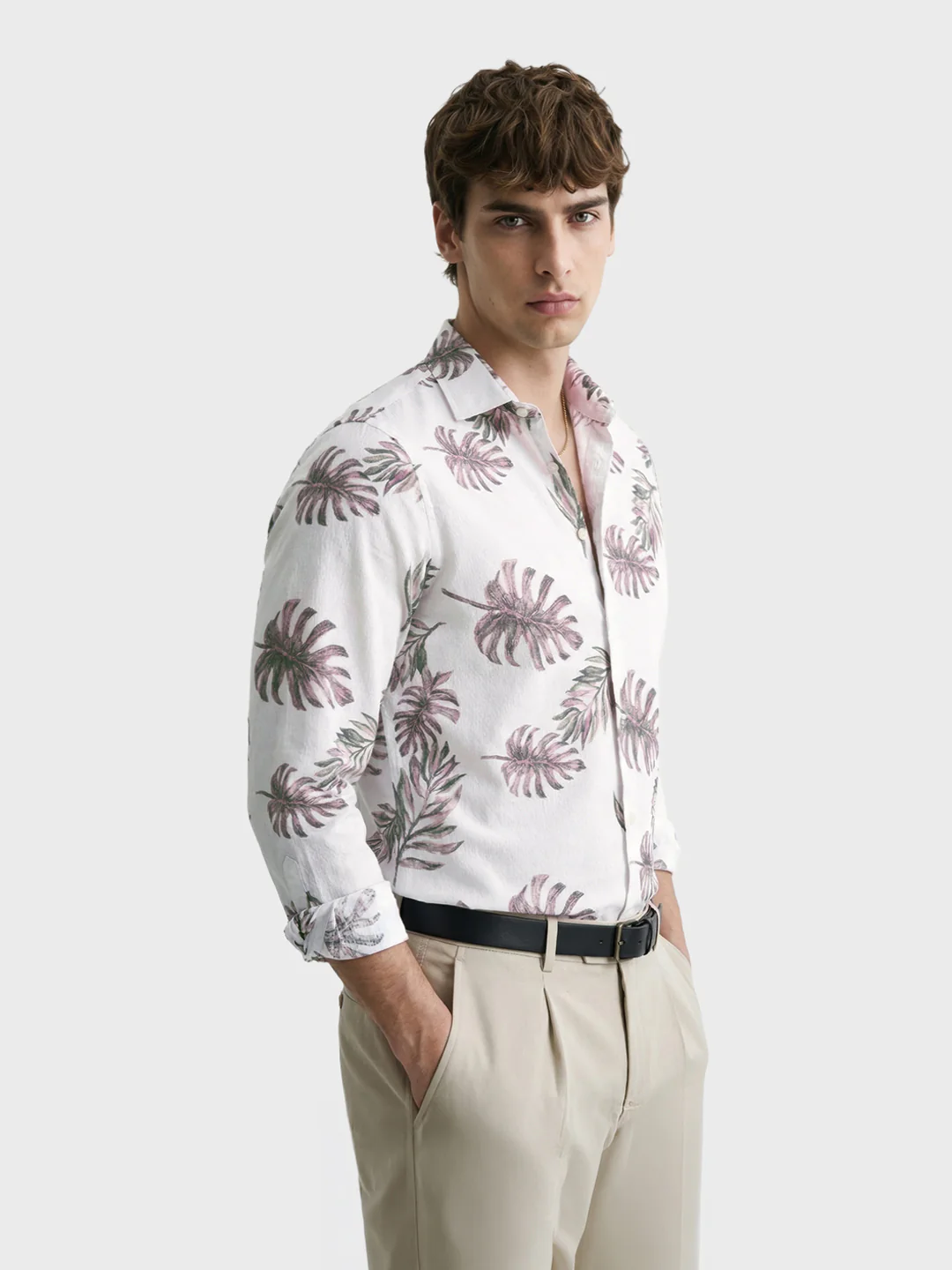 Men's White Slim Fit Printed Casual Shirt - Image 4