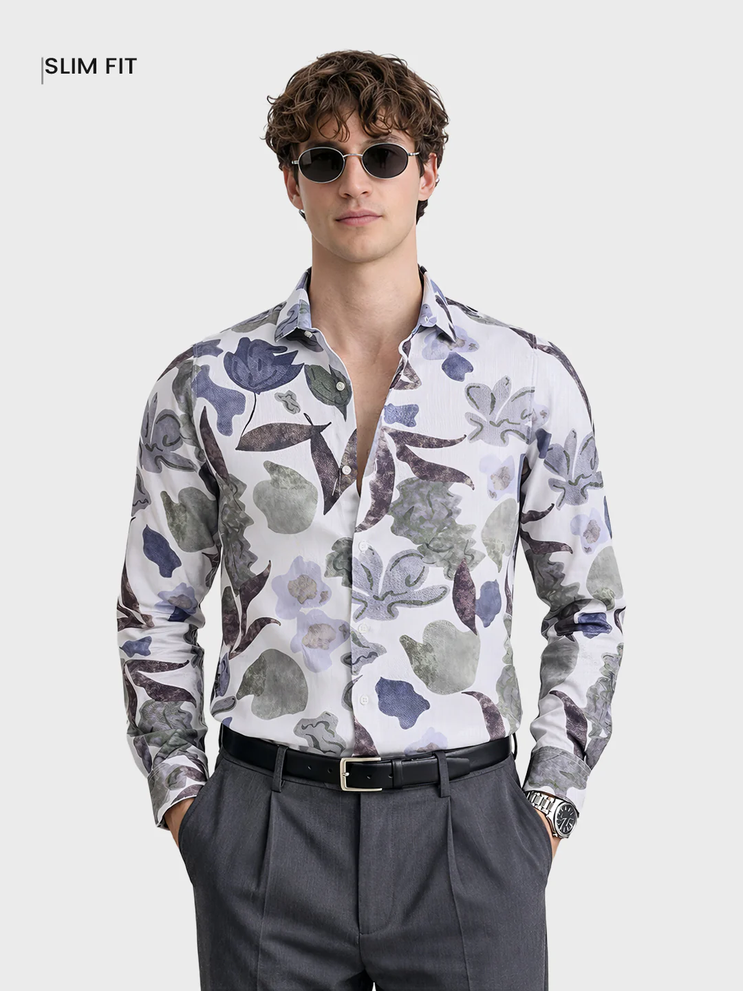 Men's White Slim Fit Printed Casual Shirt - Image 2