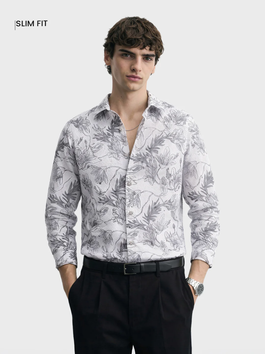 Men's White Slim Fit Printed Casual Shirt - Image 2