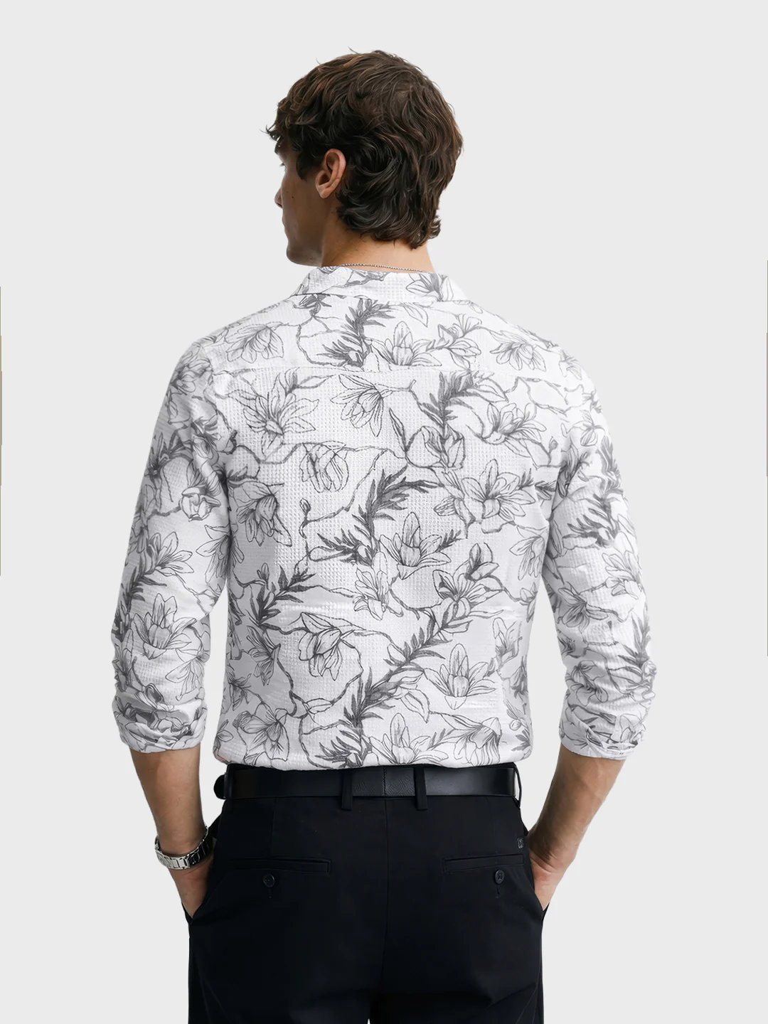 Men's White Slim Fit Printed Casual Shirt - Image 4