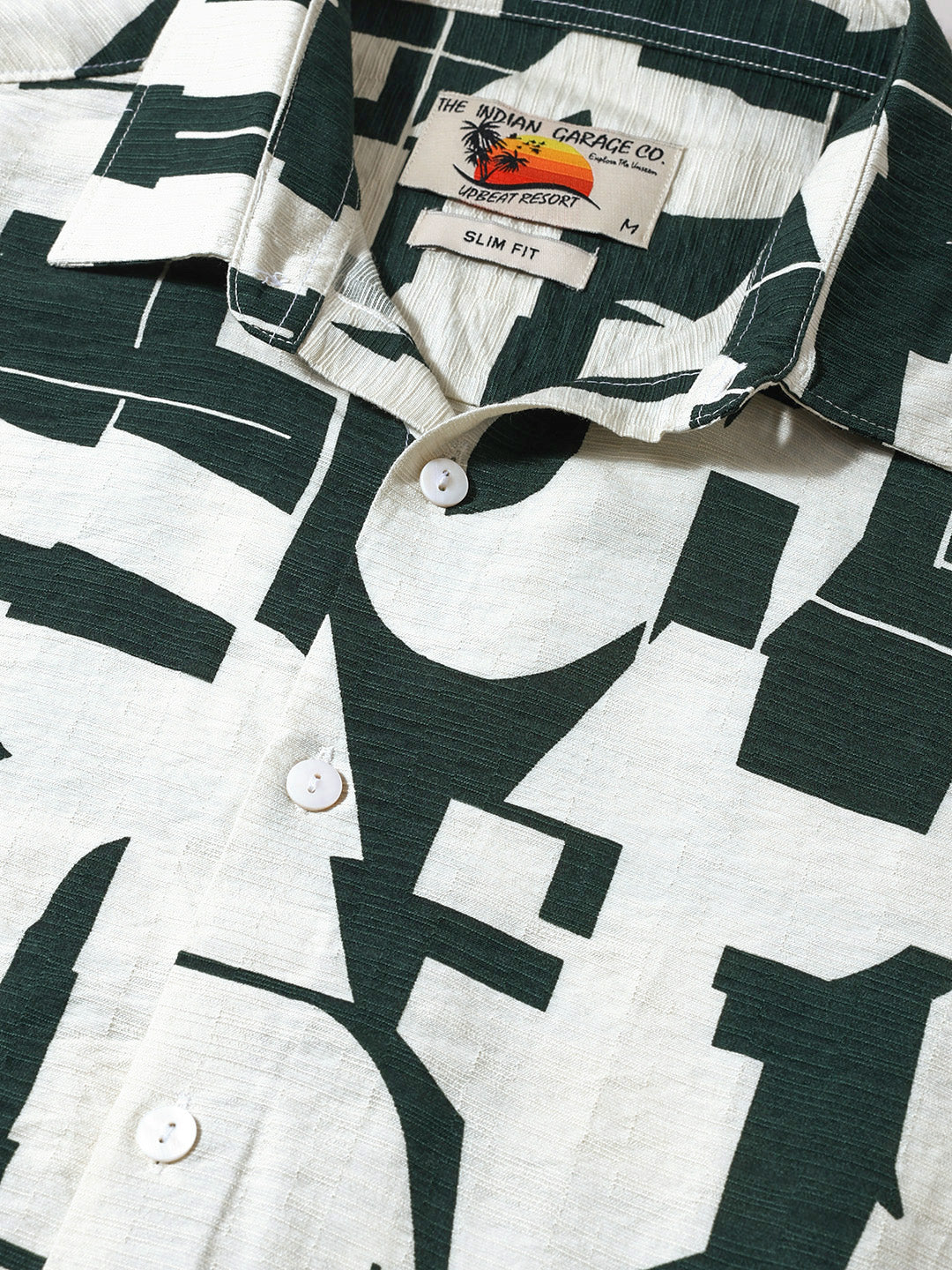 Men's White Slim Fit Printed Casual Shirt - Image 3
