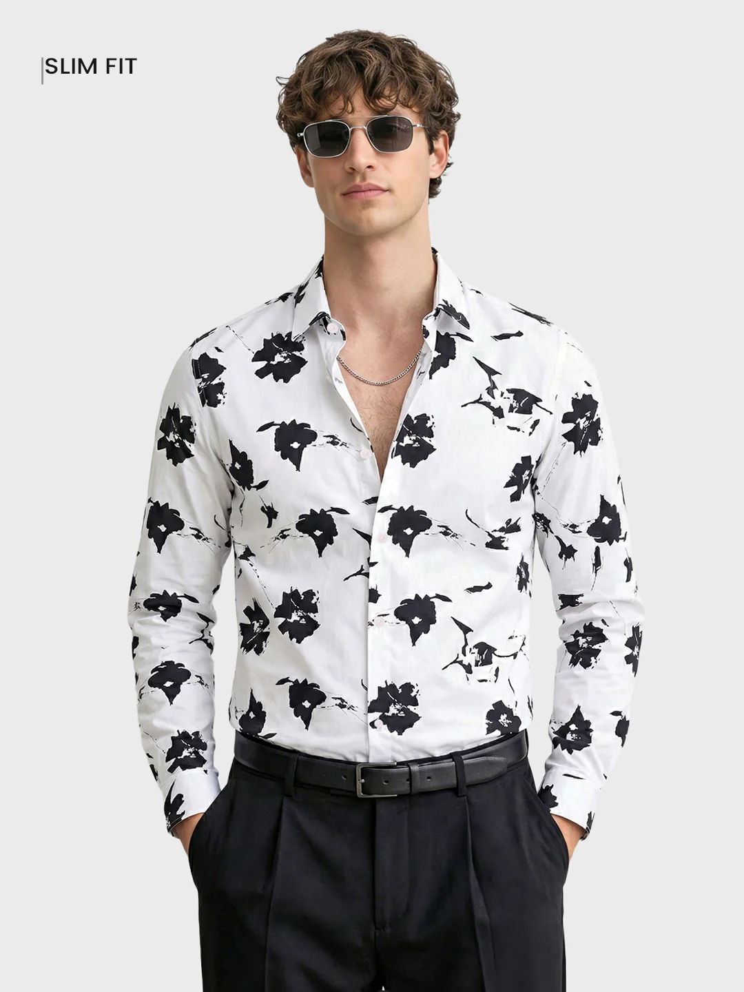 Men's White Slim Fit Printed Party Wear Shirt - Image 2
