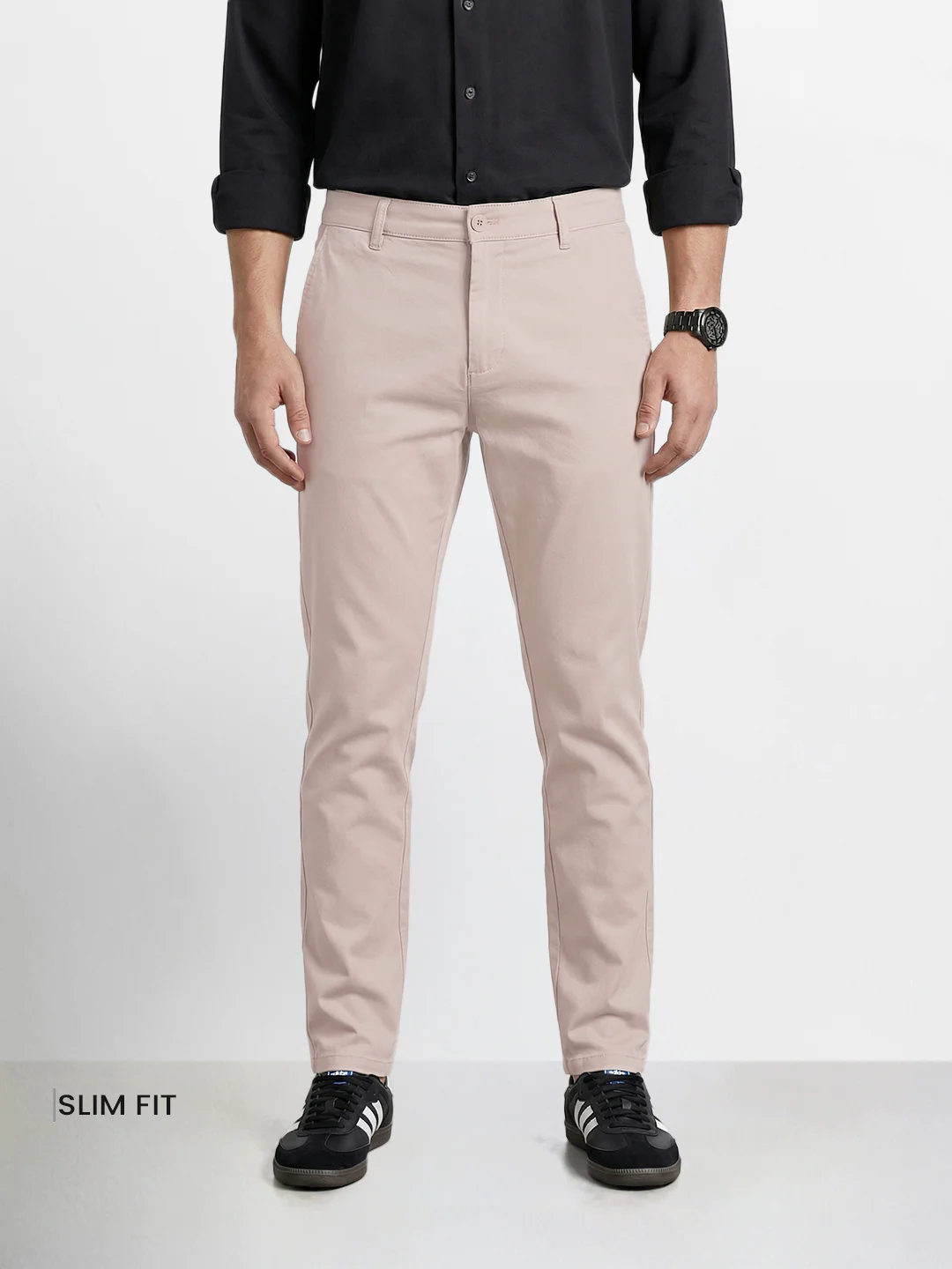 Men's White Slim Fit Solid Casual Chinos - Image 2